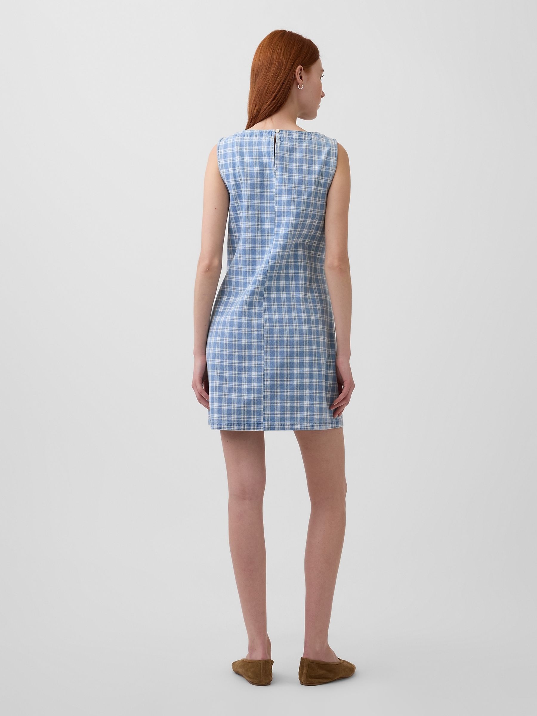 Blue Check Denim Mini Shift Dress - Image 2 of 4