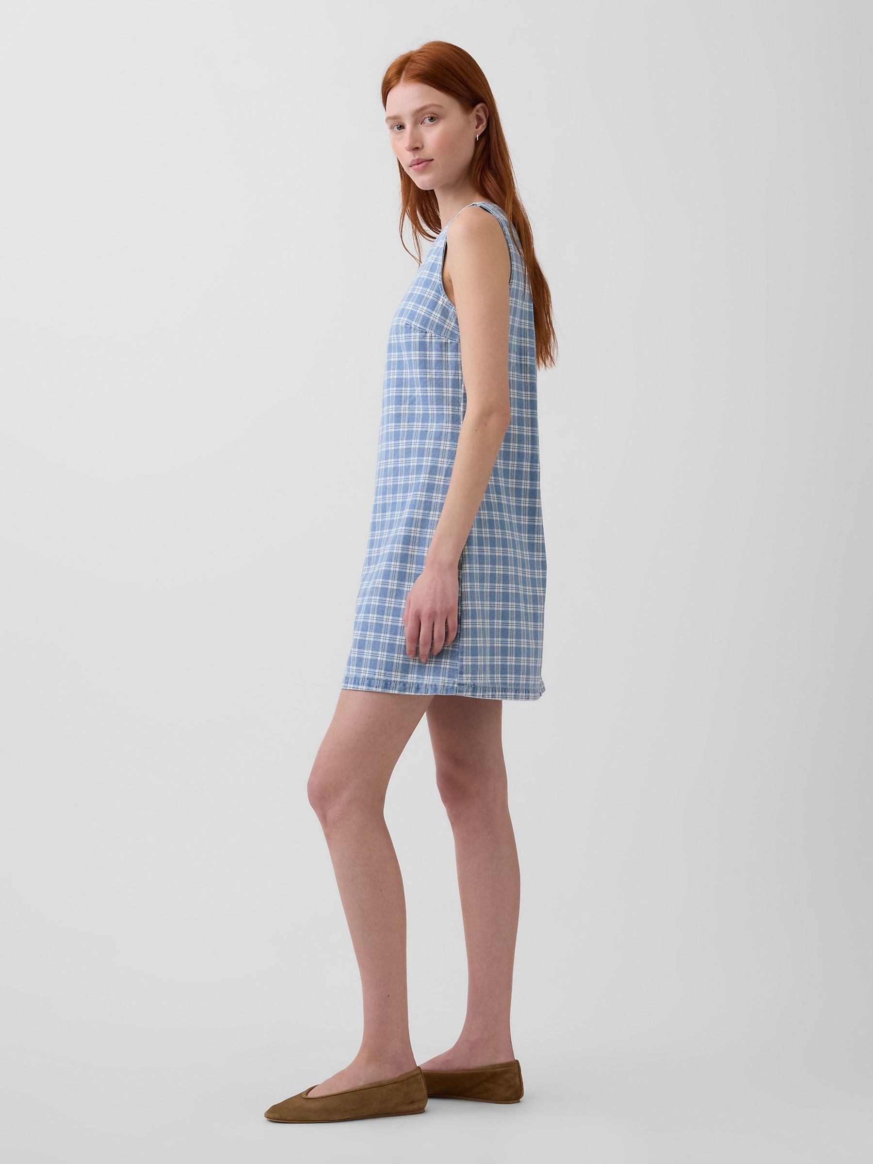 Blue Check Denim Mini Shift Dress - Image 3 of 4