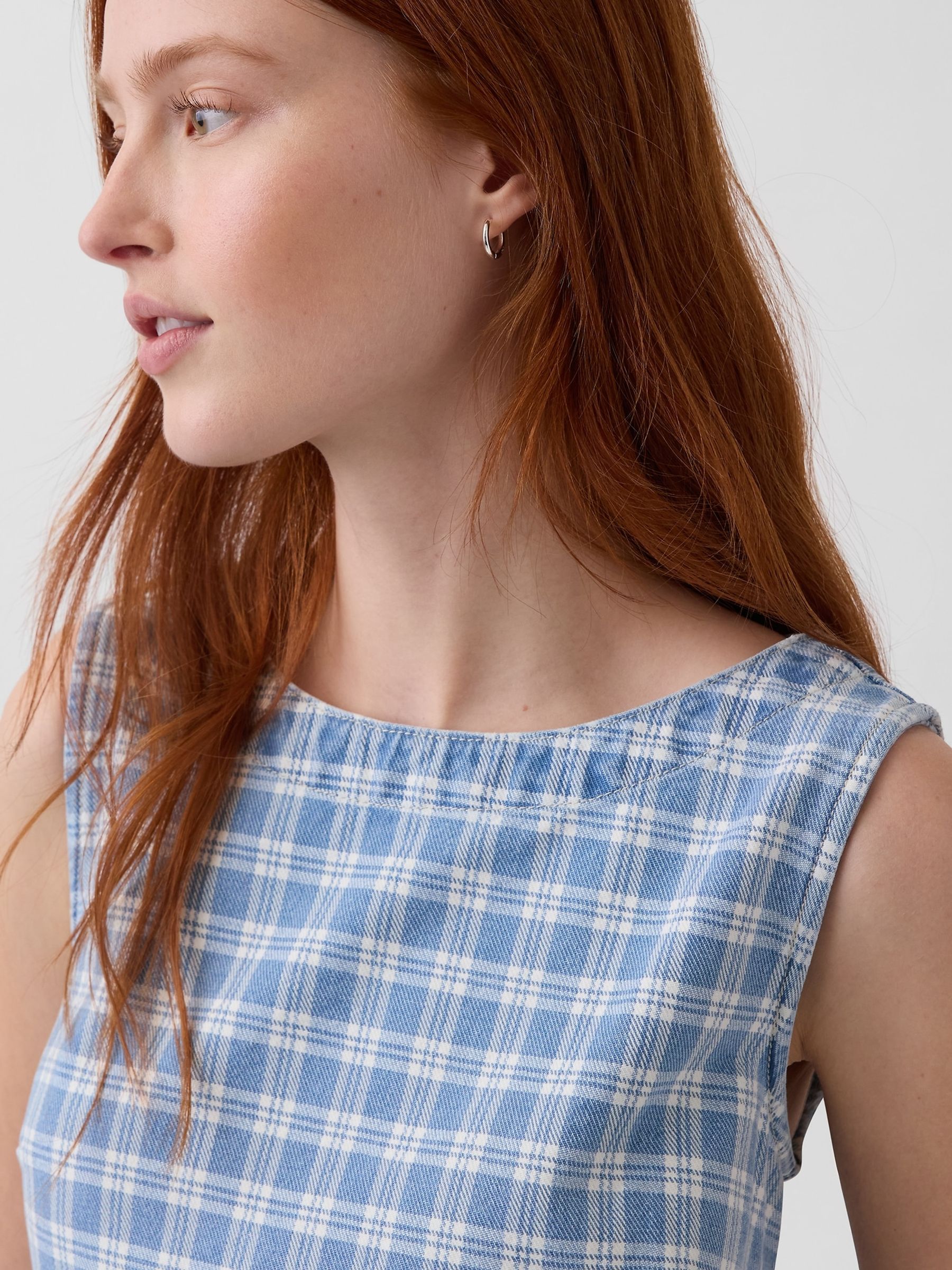 Blue Check Denim Mini Shift Dress - Image 4 of 4