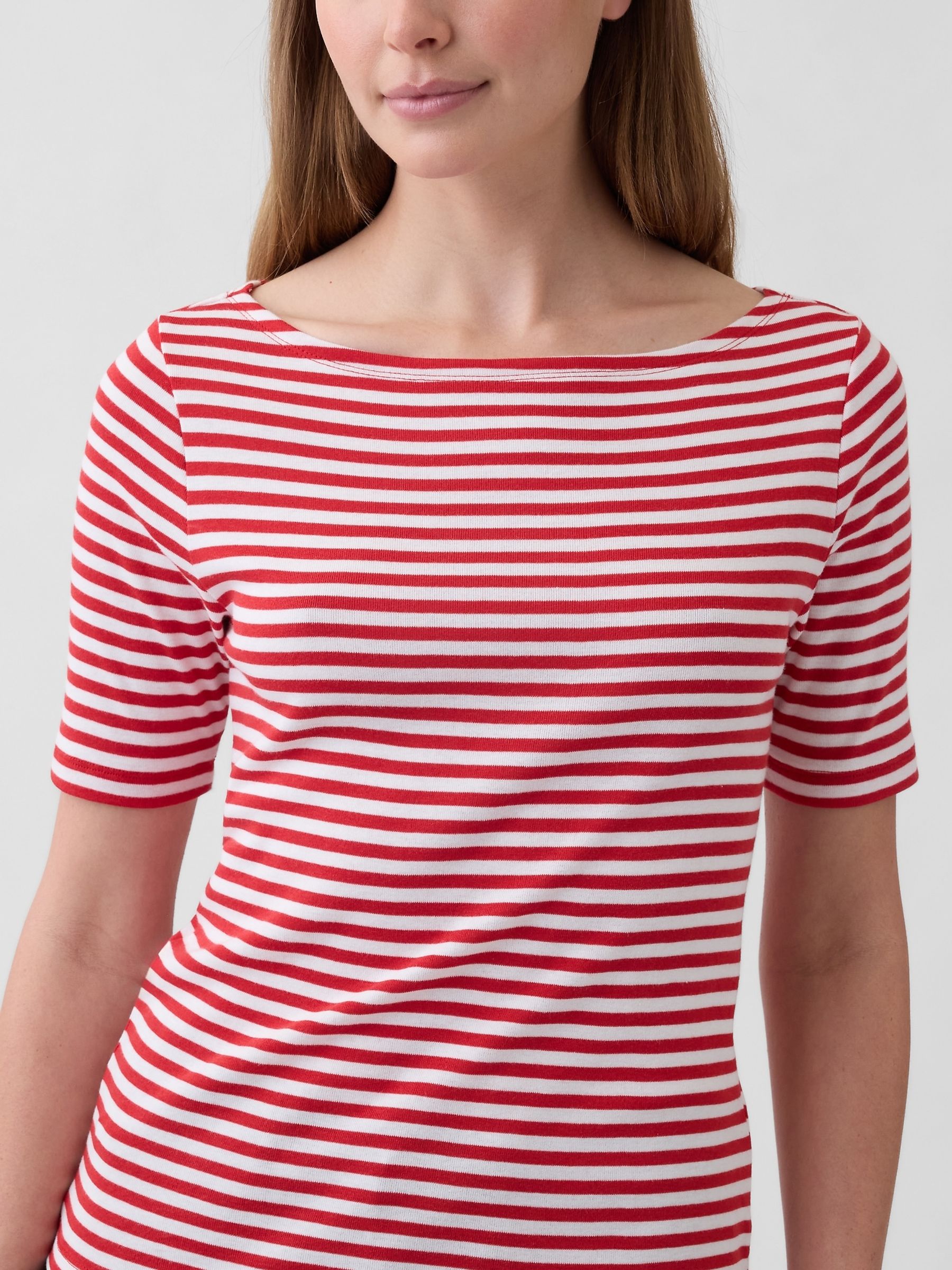 Multi Modern Ribbed Boat neck Short Sleeve T-shirt - Image 3 of 5