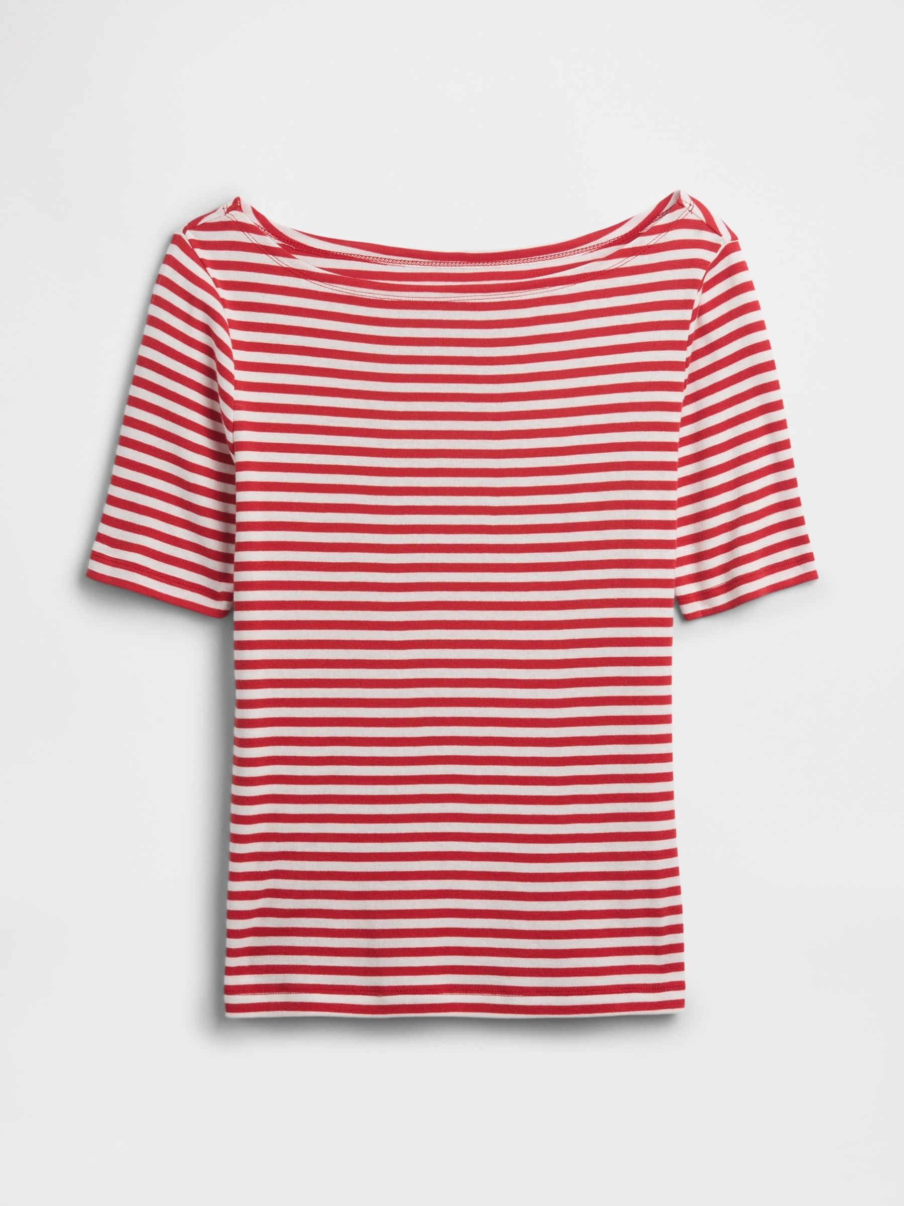Multi Modern Ribbed Boat neck Short Sleeve T-shirt - Image 5 of 5