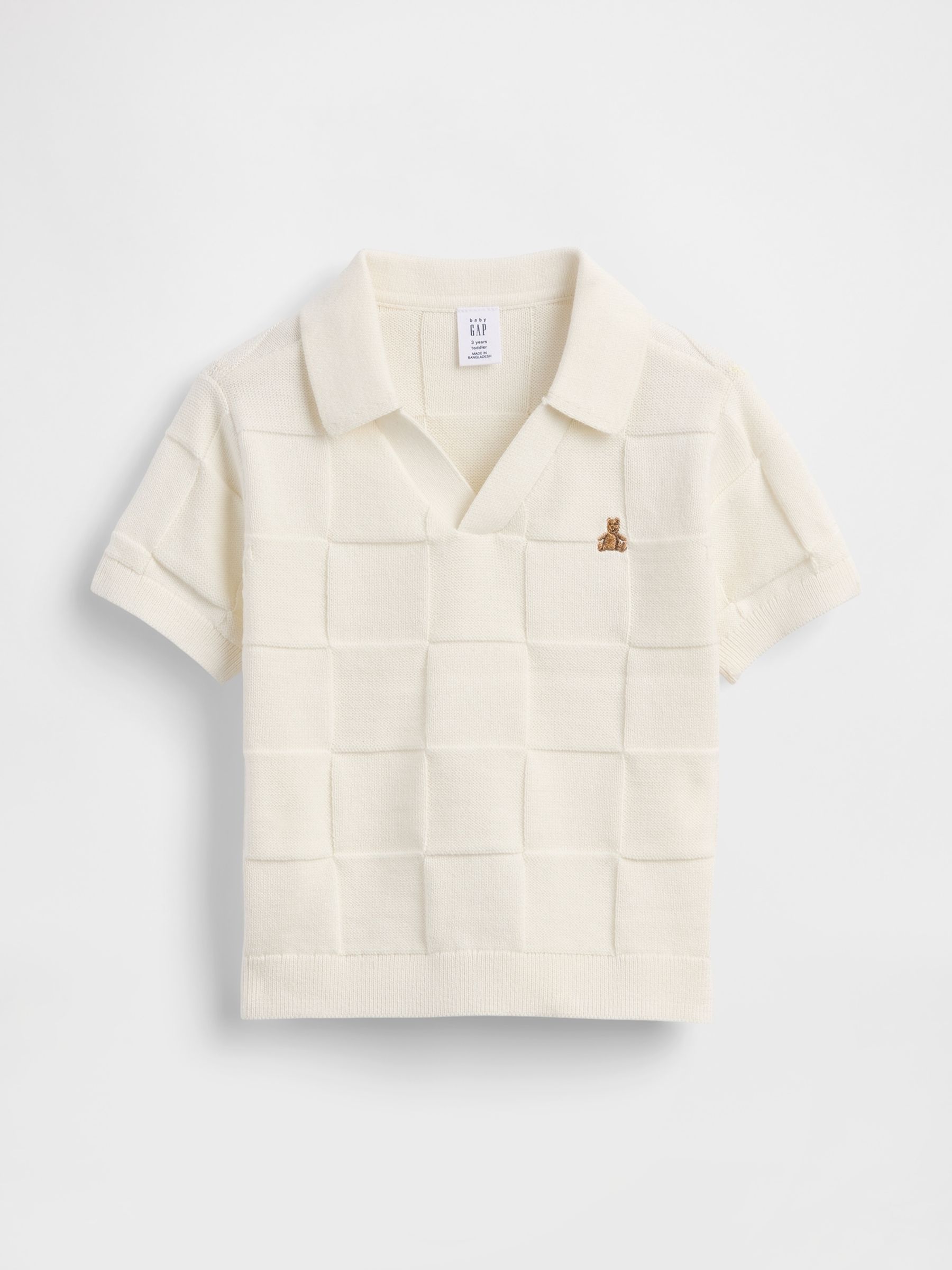 White Johnny-Collar Checkered Jumper (6mths-5yrs) - Image 1 of 2