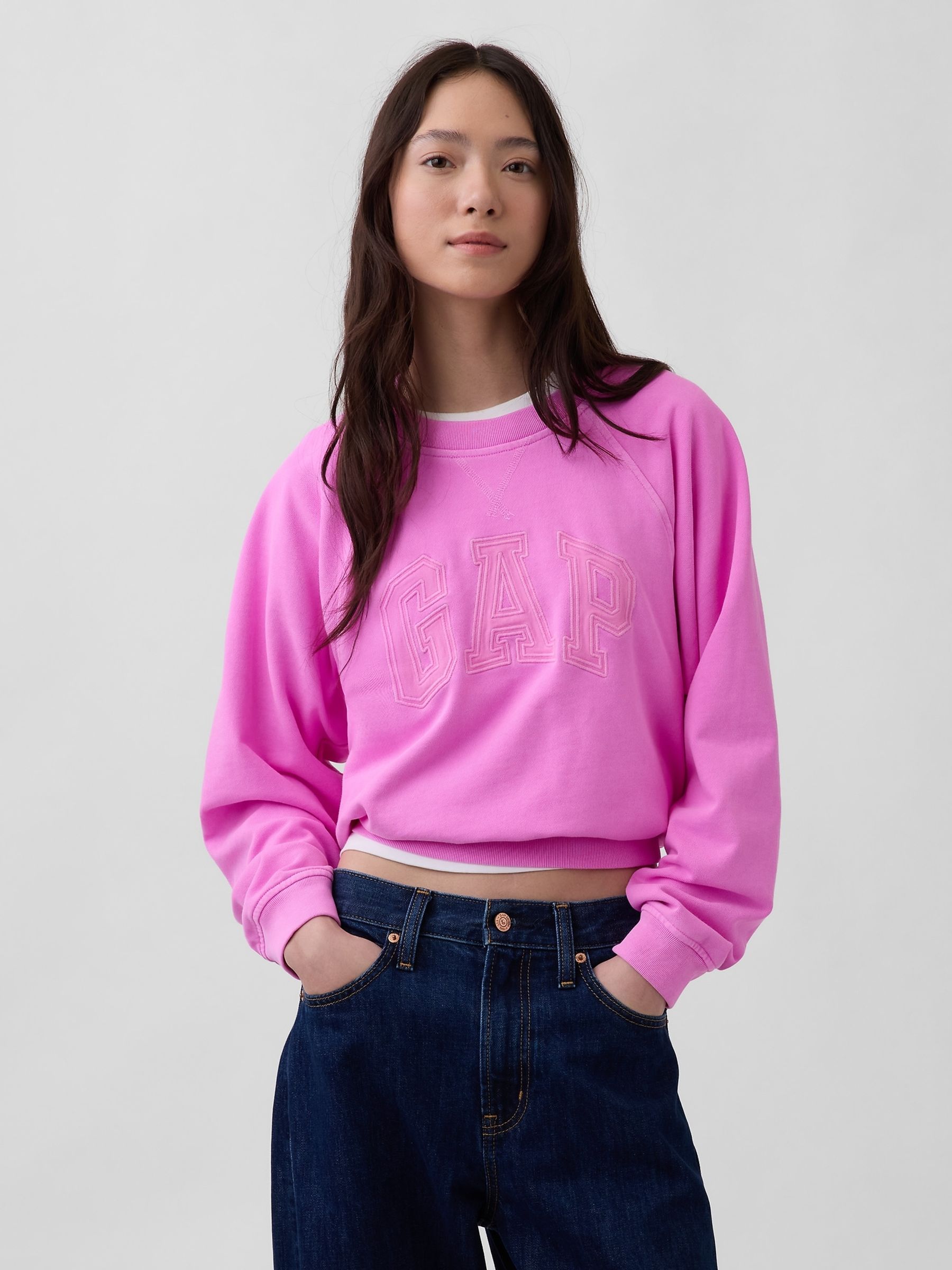 Pink French Terry Raglan Logo Sweatshirt - Image 1 of 4