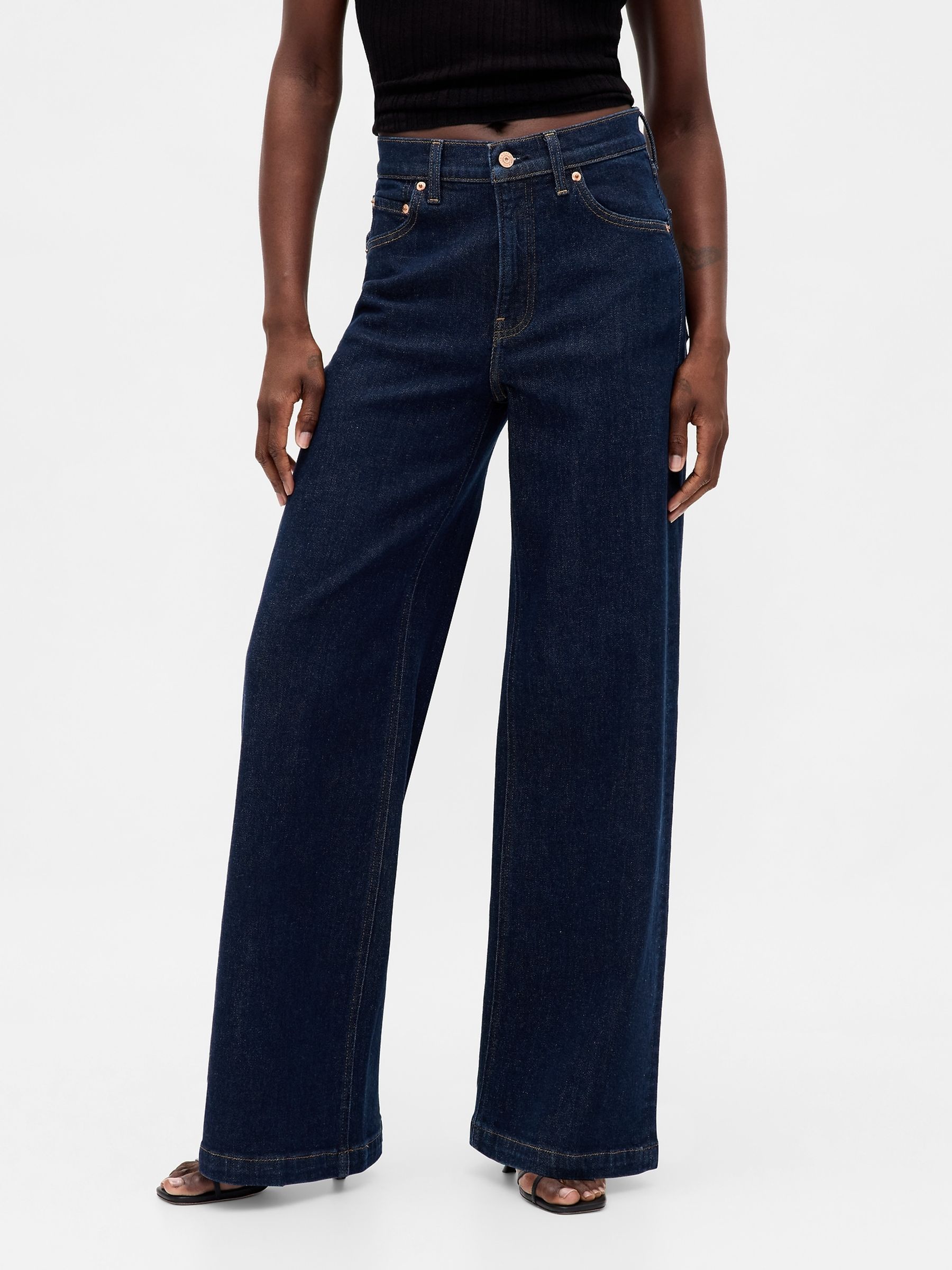 Dark Wash High Waisted Stride Wide-Leg Jeans - Image 1 of 6 Dark Wash High Waisted Stride Wide-Leg Jeans - Image 1 of 6