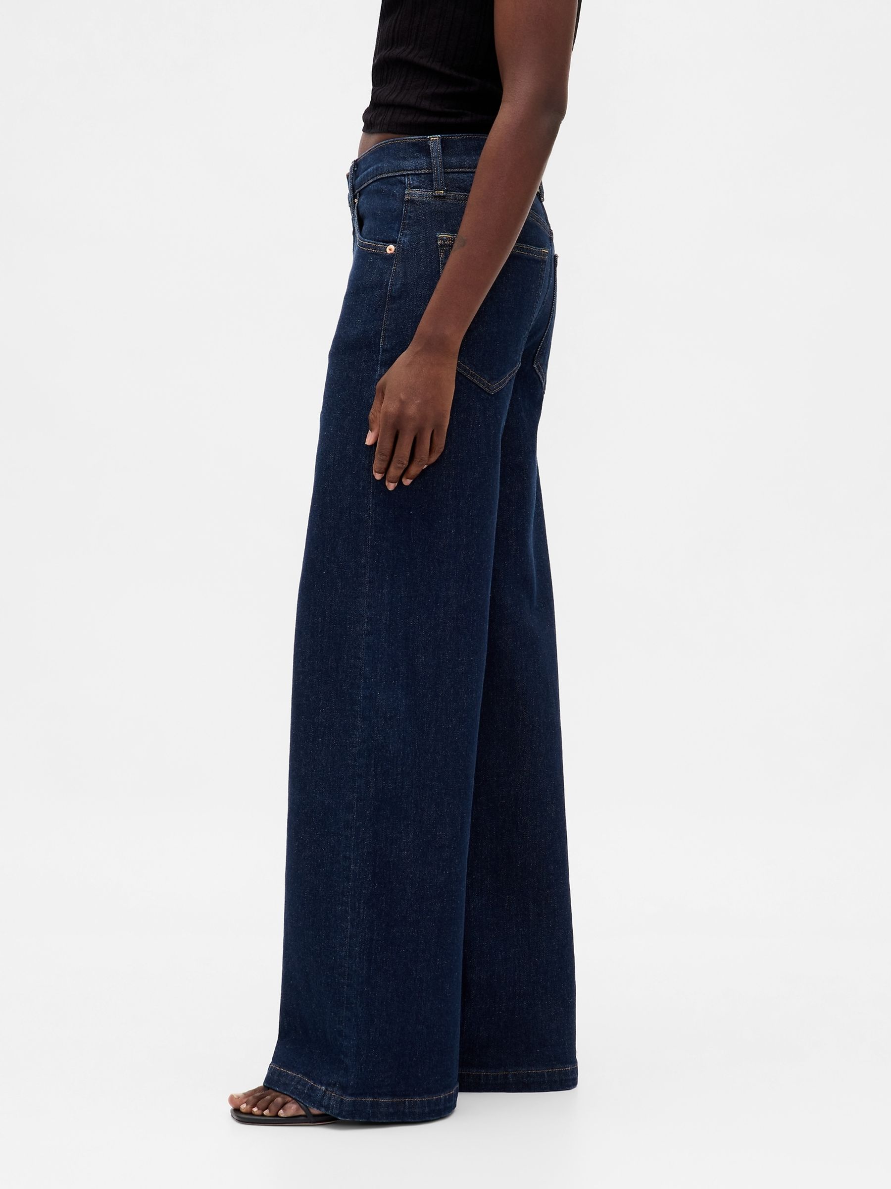 Dark Wash High Waisted Stride Wide-Leg Jeans - Image 3 of 6