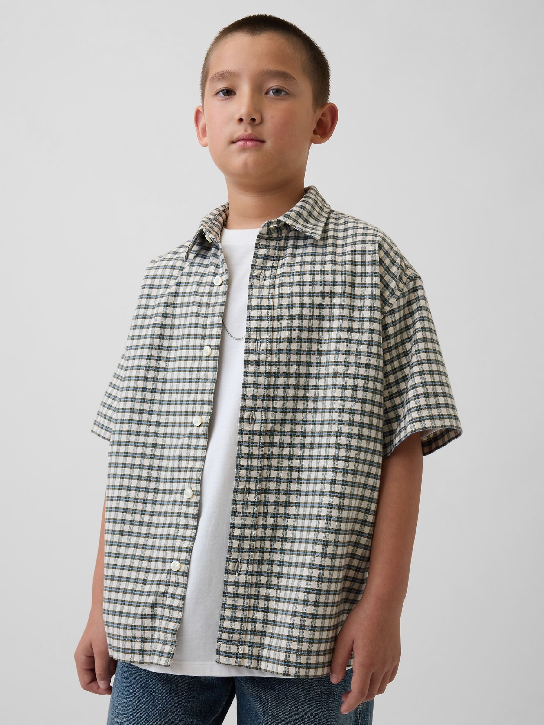 Cream Relaxed Check Oxford Shirt - Image 1 of 4 Cream Relaxed Check Oxford Shirt - Image 1 of 4