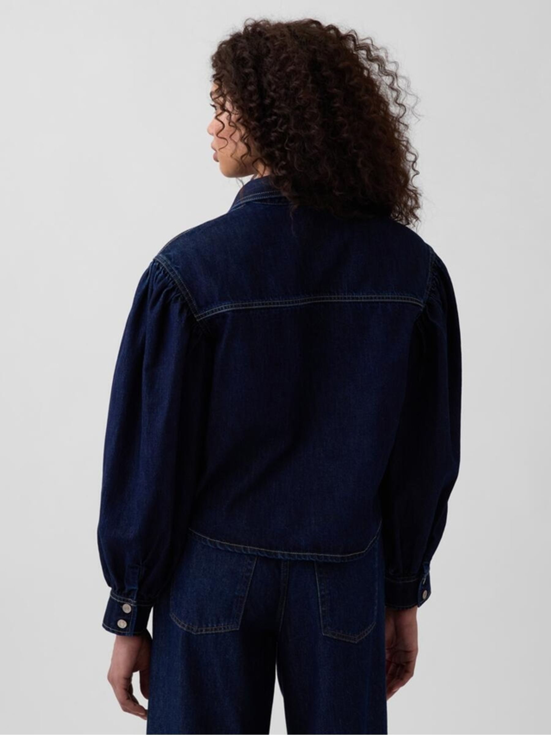 Gap x Harlem's Fashion Row Dark Wash Balloon Sleeve Denim Shirt - Image 2 of 6