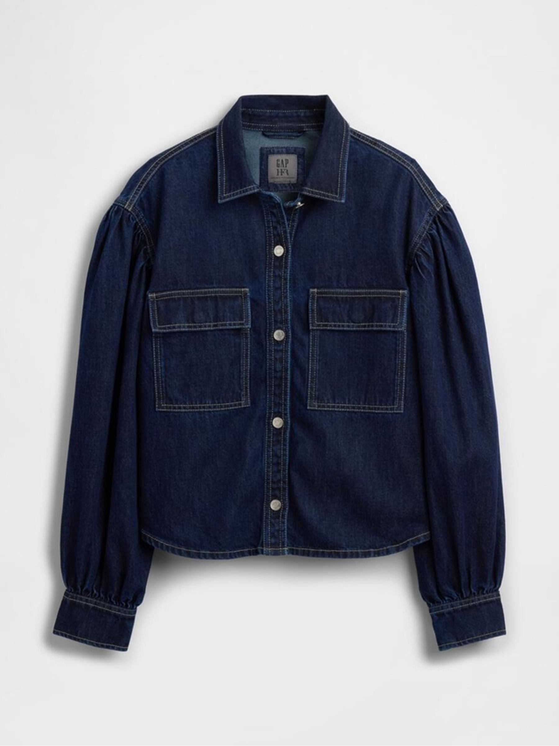Gap x Harlem's Fashion Row Dark Wash Balloon Sleeve Denim Shirt - Image 5 of 6