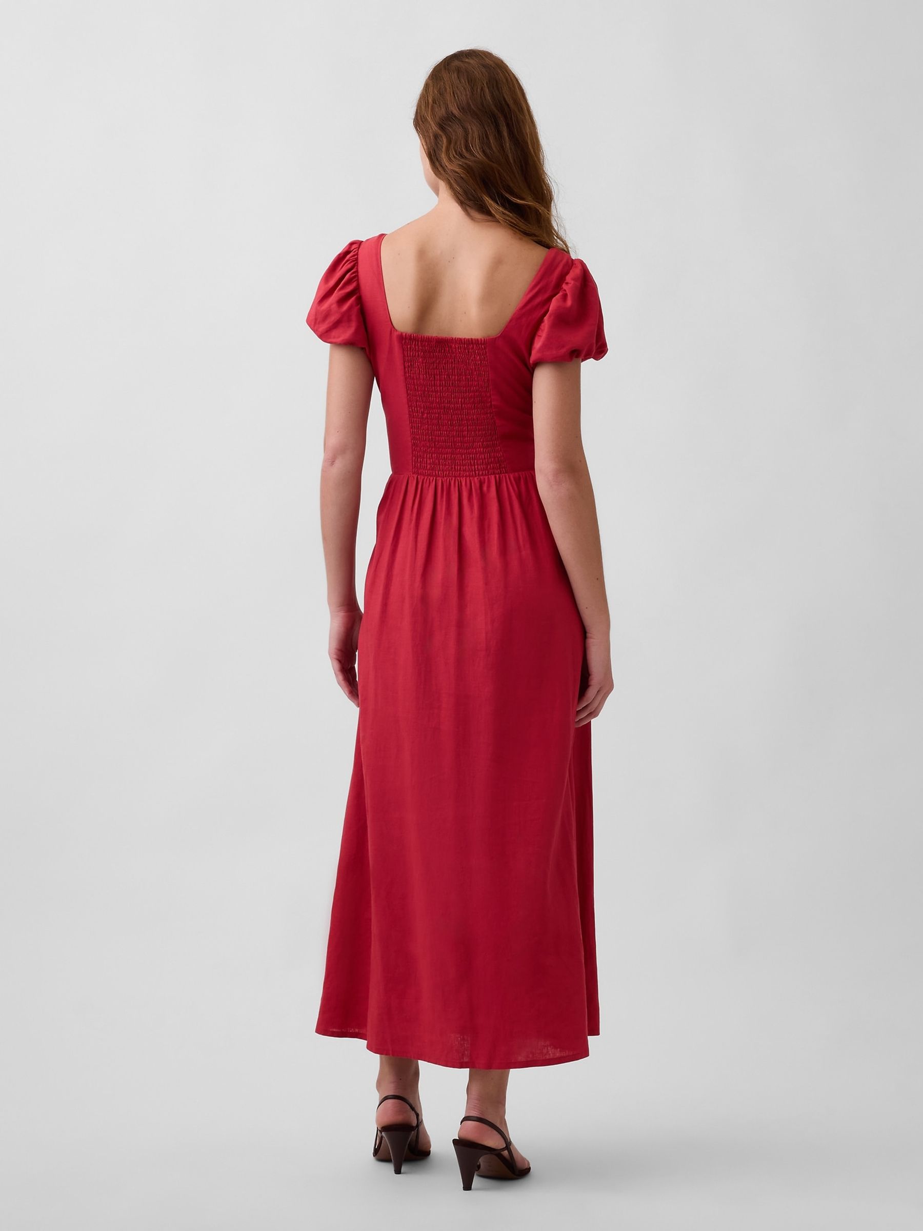 Red Linen-Blend Drop-Waist Maxi Dress - Image 2 of 4