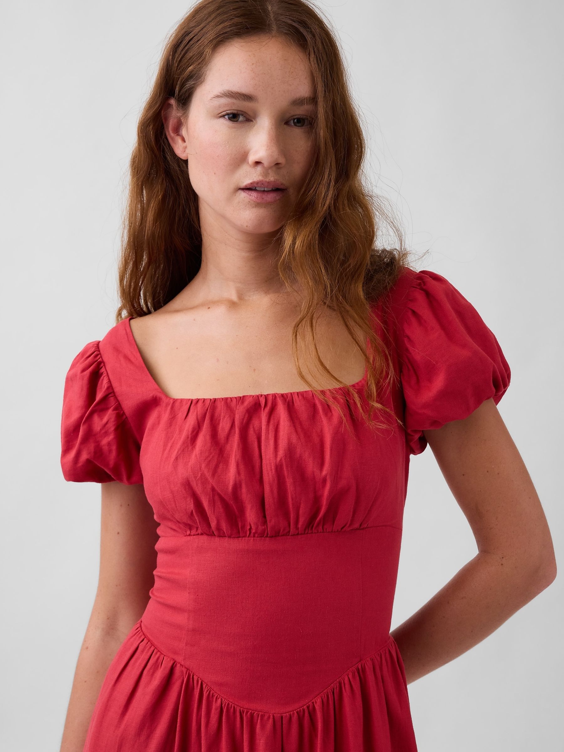 Red Linen-Blend Drop-Waist Maxi Dress - Image 4 of 4
