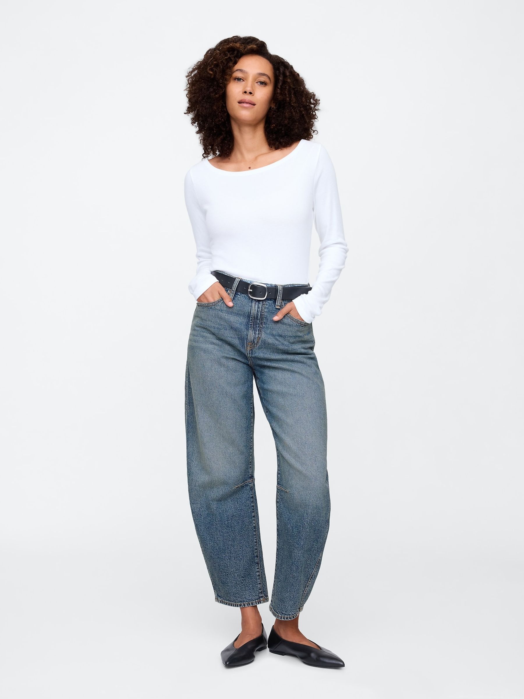 Medium Wash High Waisted Barrel Jeans - Image 3 of 6
