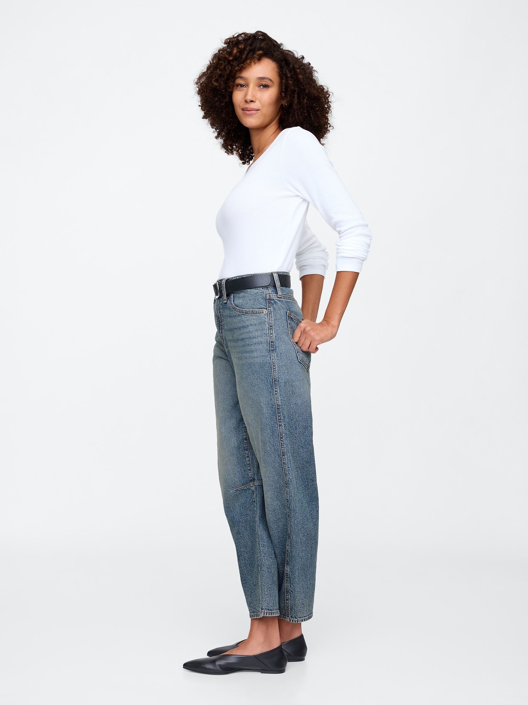 Medium Wash High Waisted Barrel Jeans - Image 4 of 6