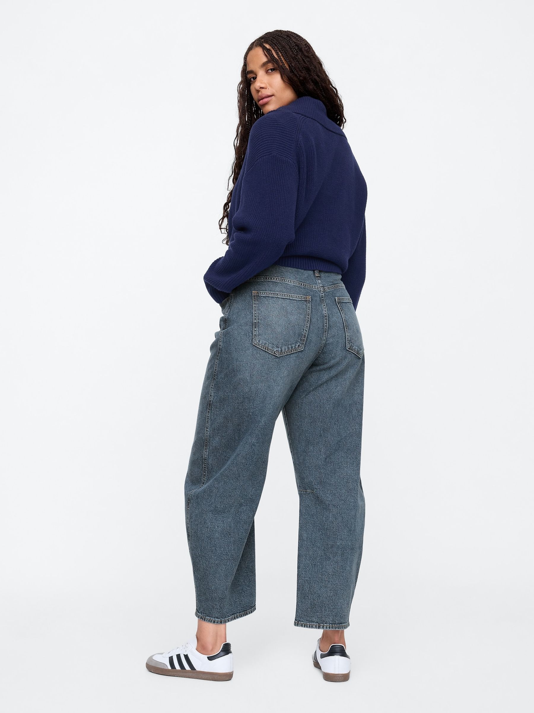 Medium Wash High Waisted Barrel Jeans - Image 6 of 6 Medium Wash High Waisted Barrel Jeans - Image 6 of 6