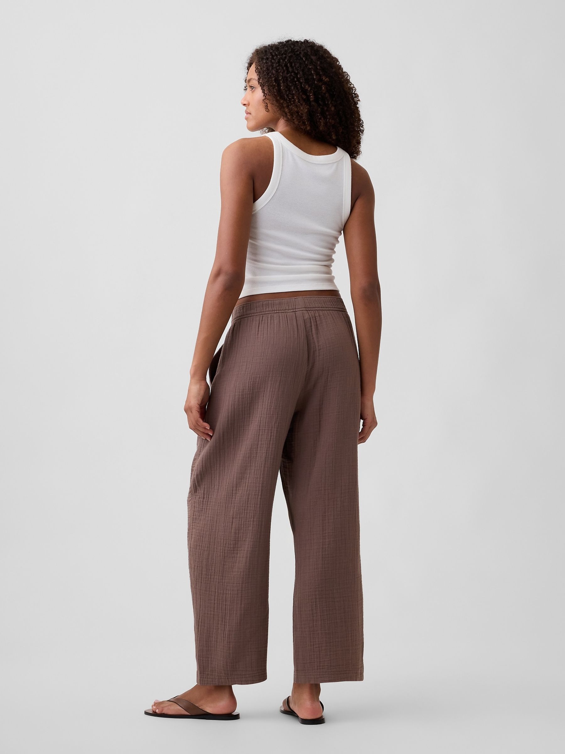 Brown Mid Rise Pull On Barrel Gauze Trousers - Image 2 of 6