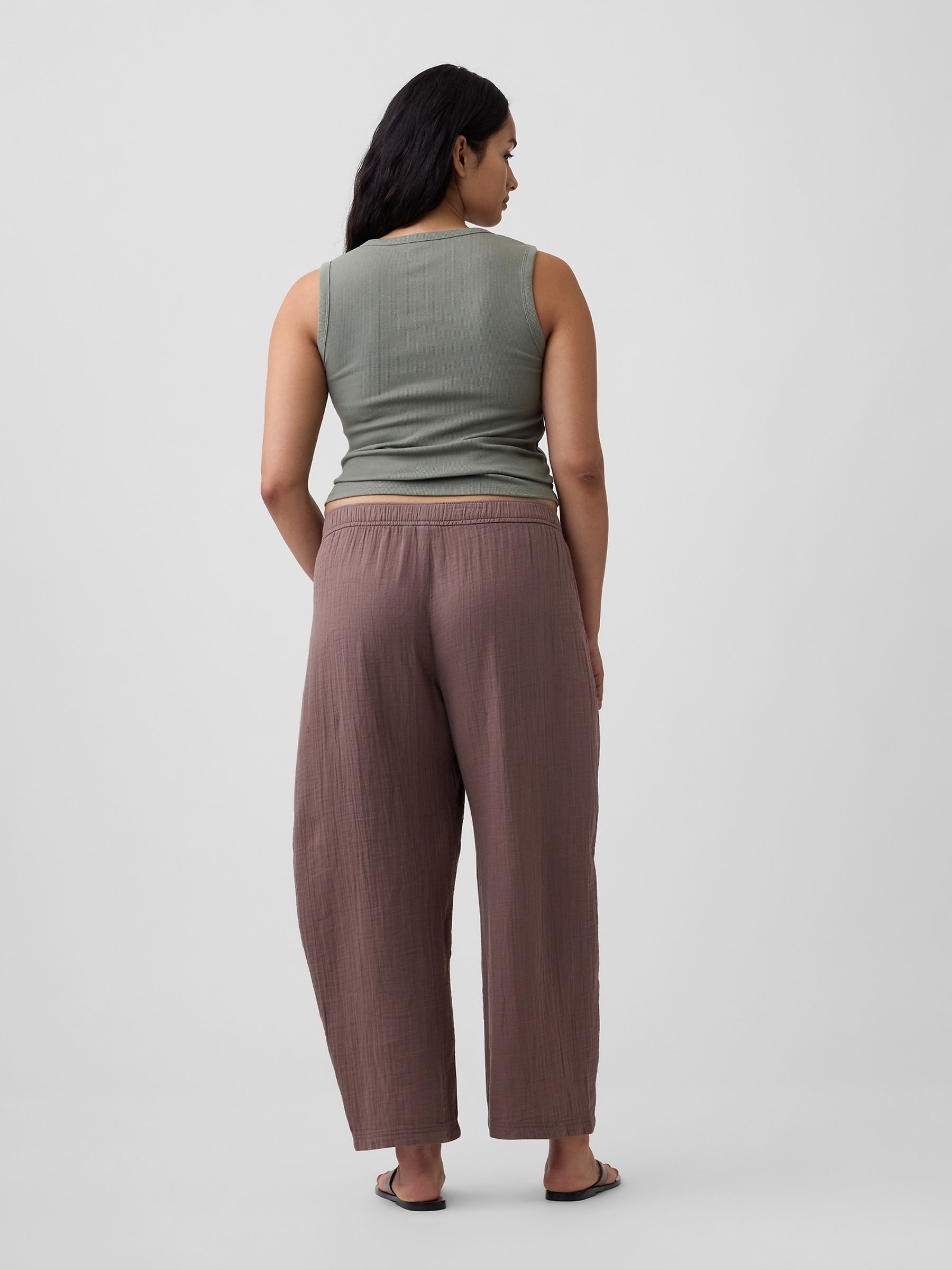 Brown Mid Rise Pull On Barrel Gauze Trousers - Image 6 of 6 Brown Mid Rise Pull On Barrel Gauze Trousers - Image 6 of 6