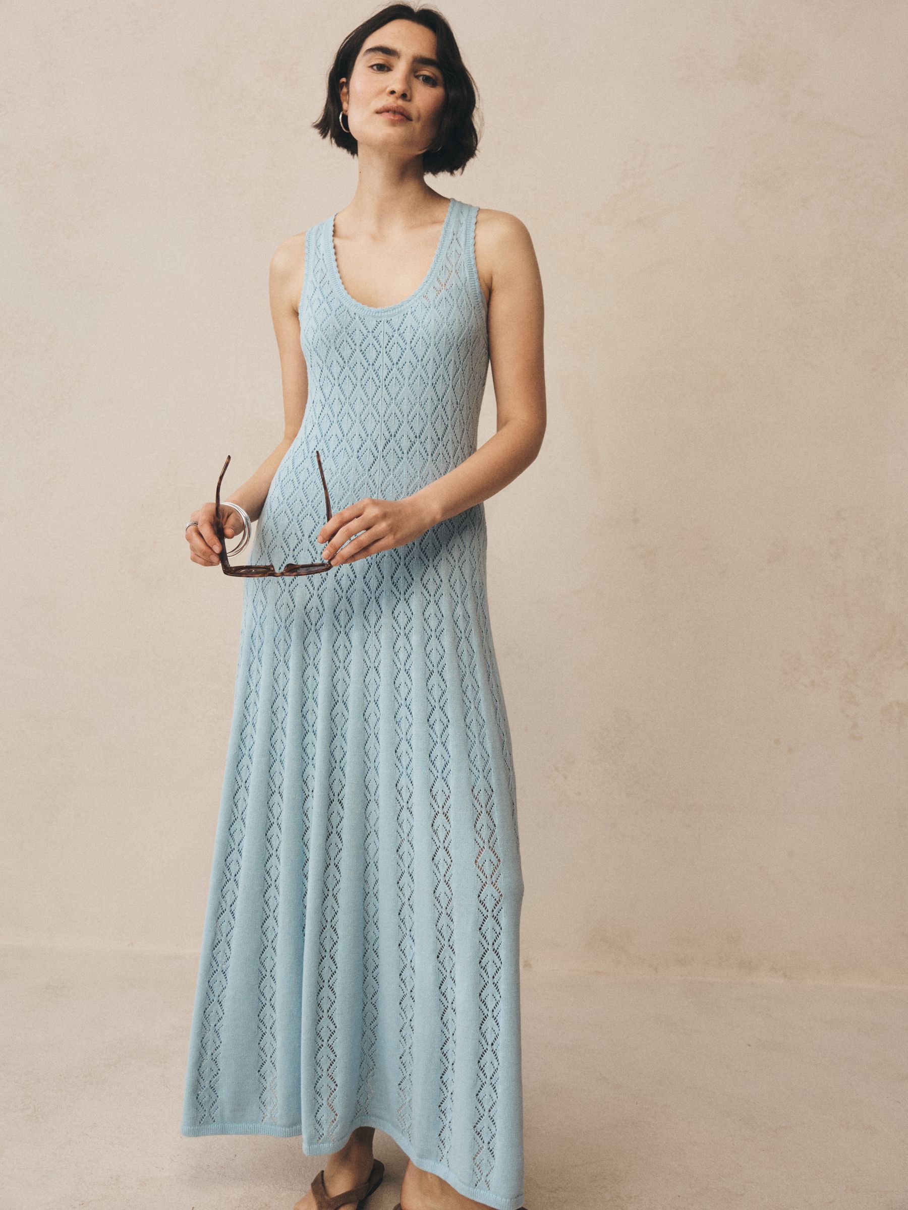 Blue Pointelle Scoop Neck Maxi Dress - Image 5 of 5 Blue Pointelle Scoop Neck Maxi Dress - Image 5 of 5