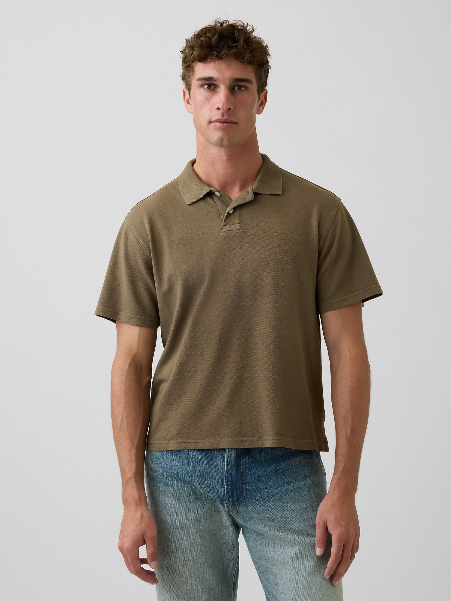 Brown Relaxed Pique Polo Shirt - Image 1 of 3