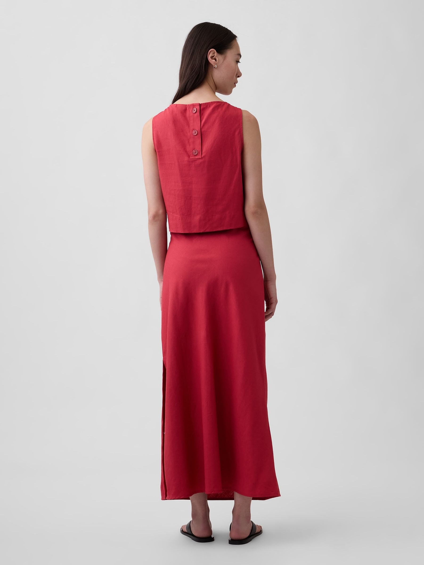 Red Linen-Blend Maxi Slip Skirt - Image 2 of 4