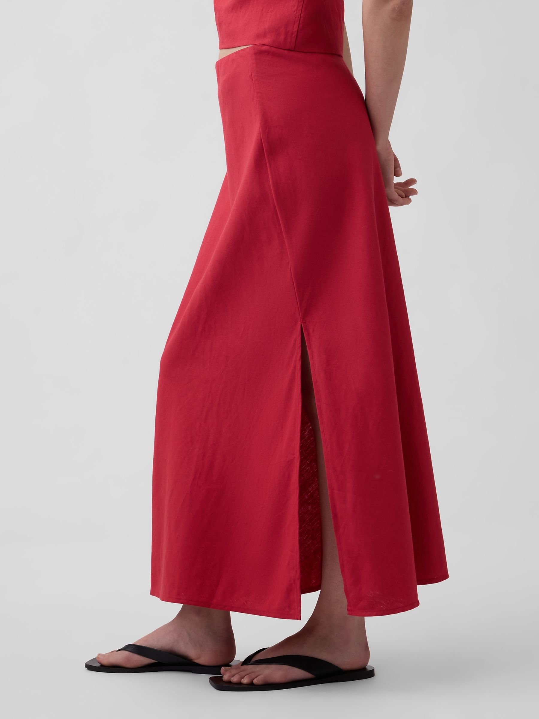 Red Linen-Blend Maxi Slip Skirt | Gap