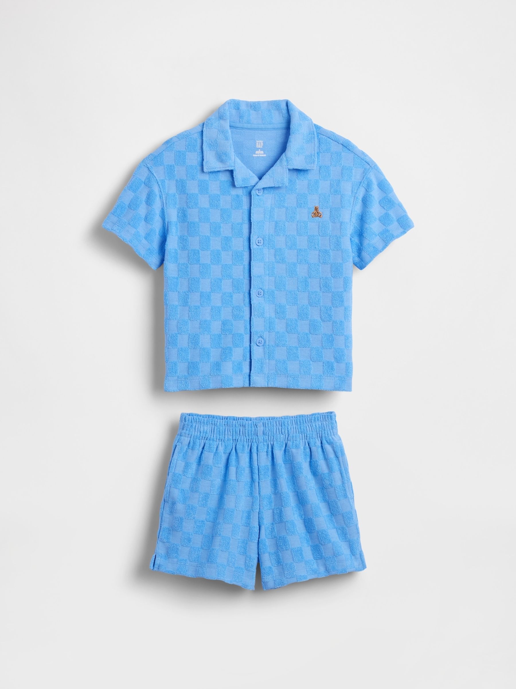 Blue Checkered Terry Resort Outfit Set - Image 2 of 3 Blue Checkered Terry Resort Outfit Set - Image 2 of 3