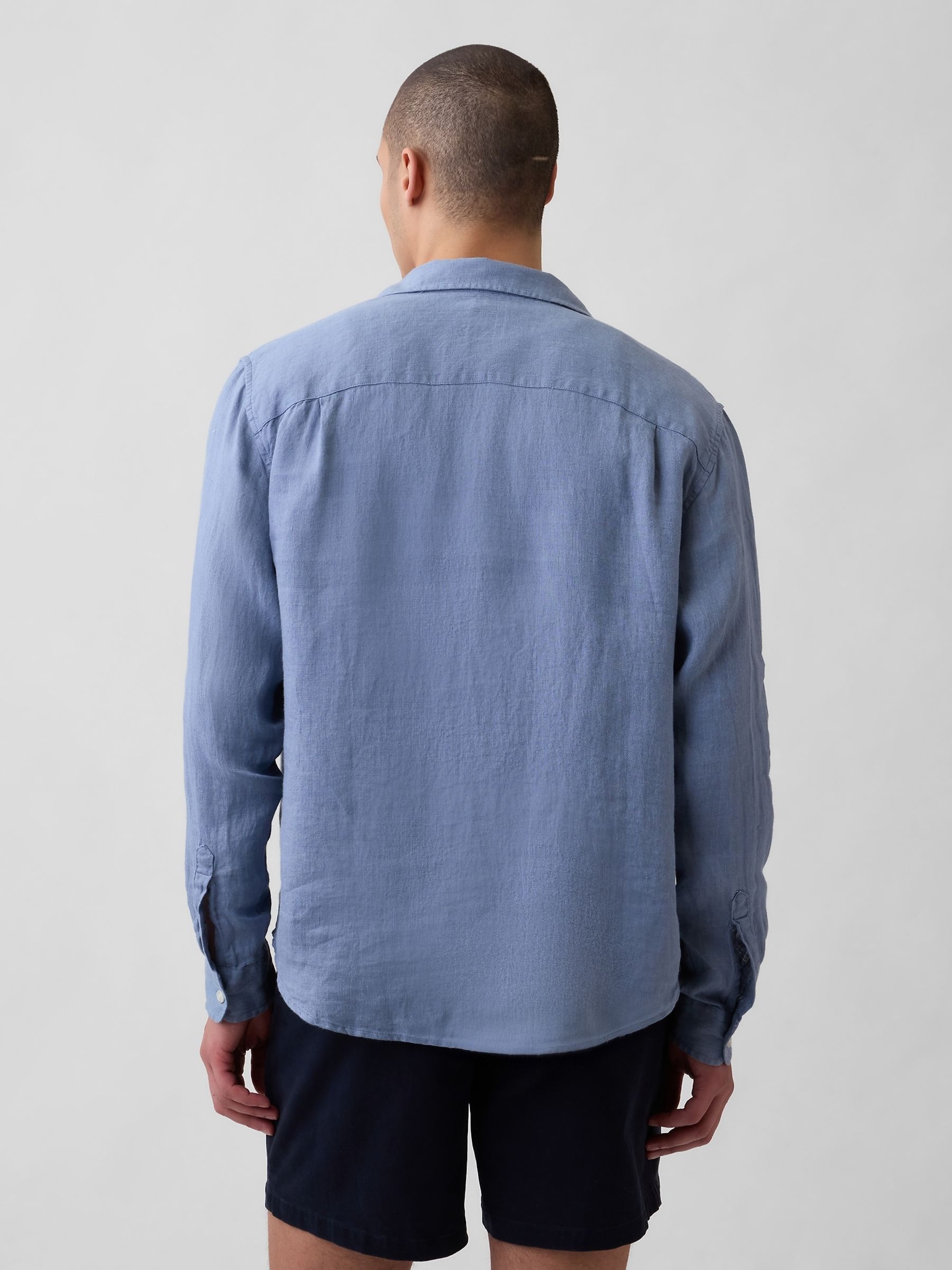 Blue Linen Relaxed Shirt - Image 2 of 4 Blue Linen Relaxed Shirt - Image 2 of 4