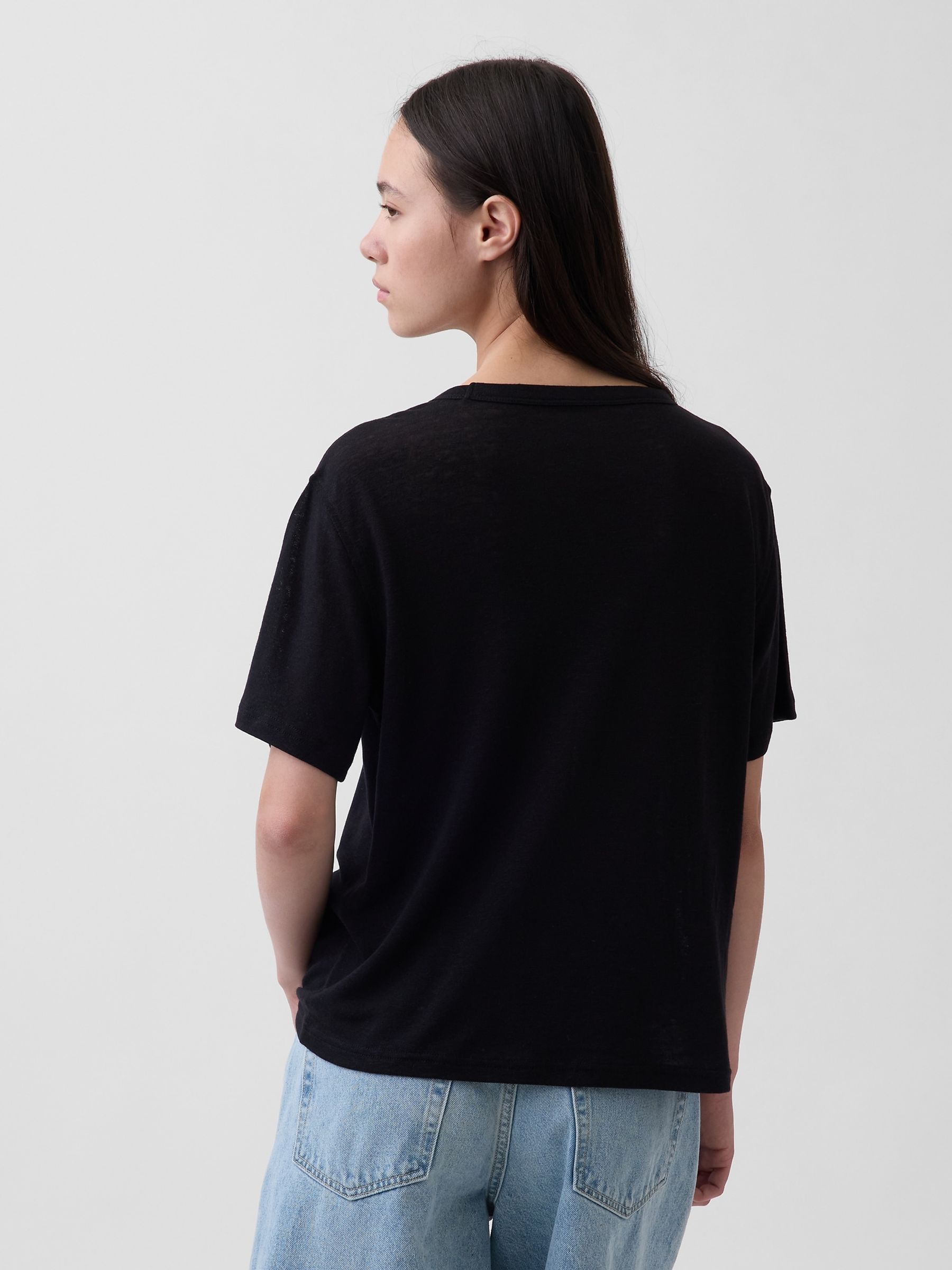 Black Linen-Blend Relaxed T-Shirt - Image 2 of 4