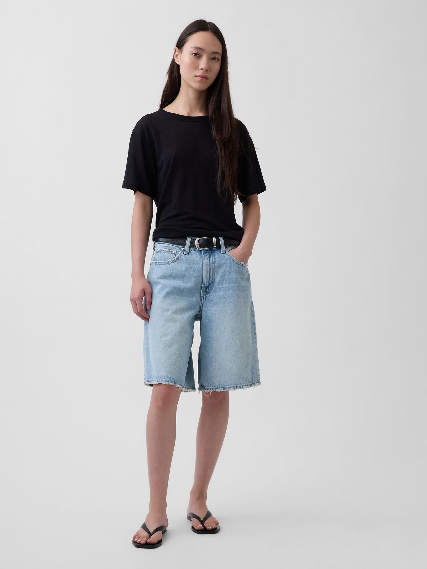 Black Linen-Blend Relaxed T-Shirt - Image 3 of 4