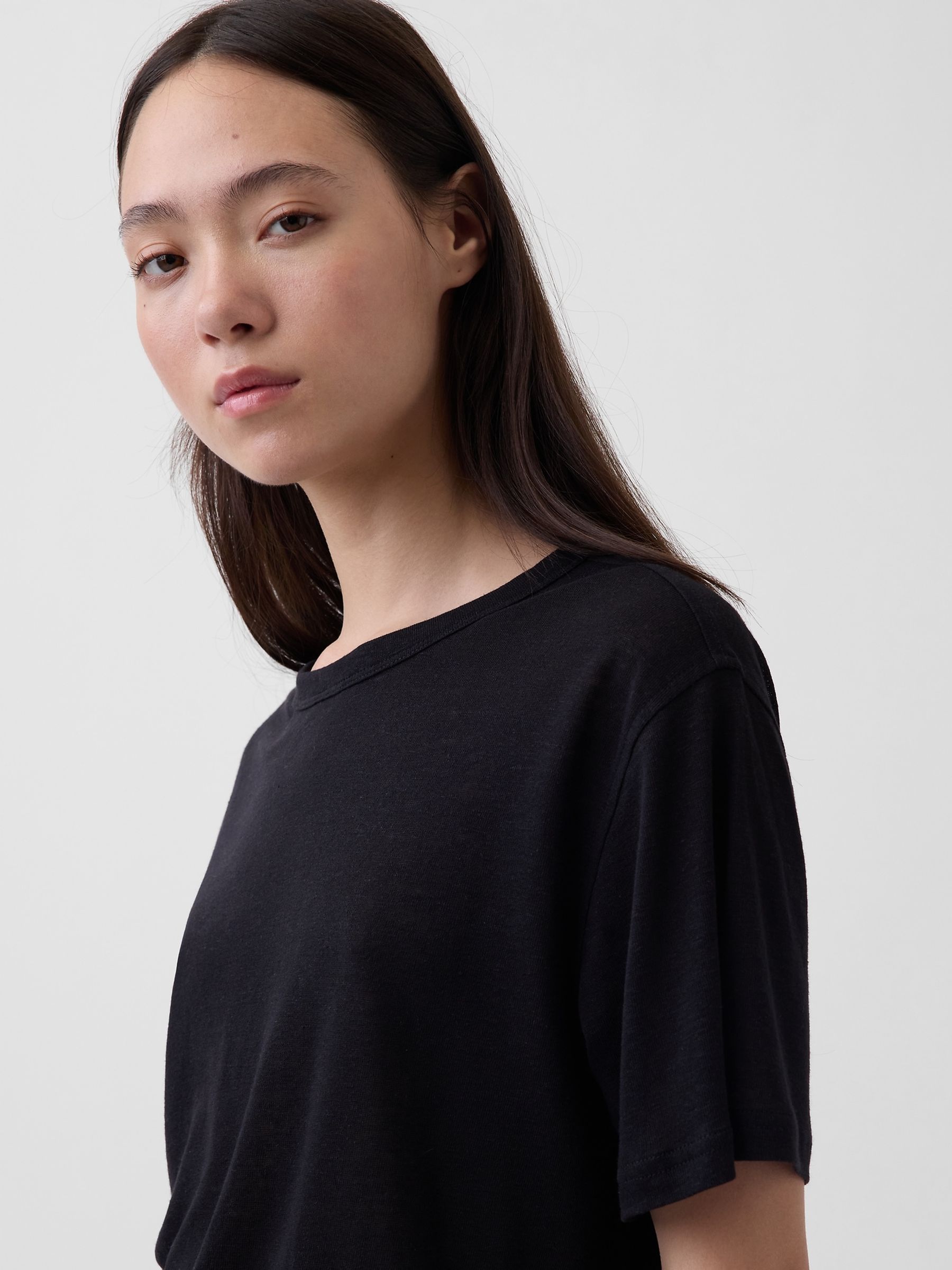 Black Linen-Blend Relaxed T-Shirt - Image 4 of 4