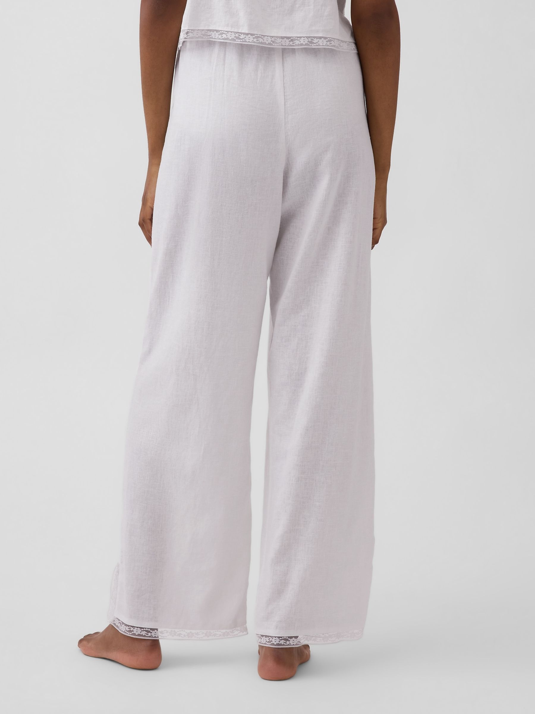White Linen-Blend Lace-Hem Pyjama Bottoms - Image 2 of 5