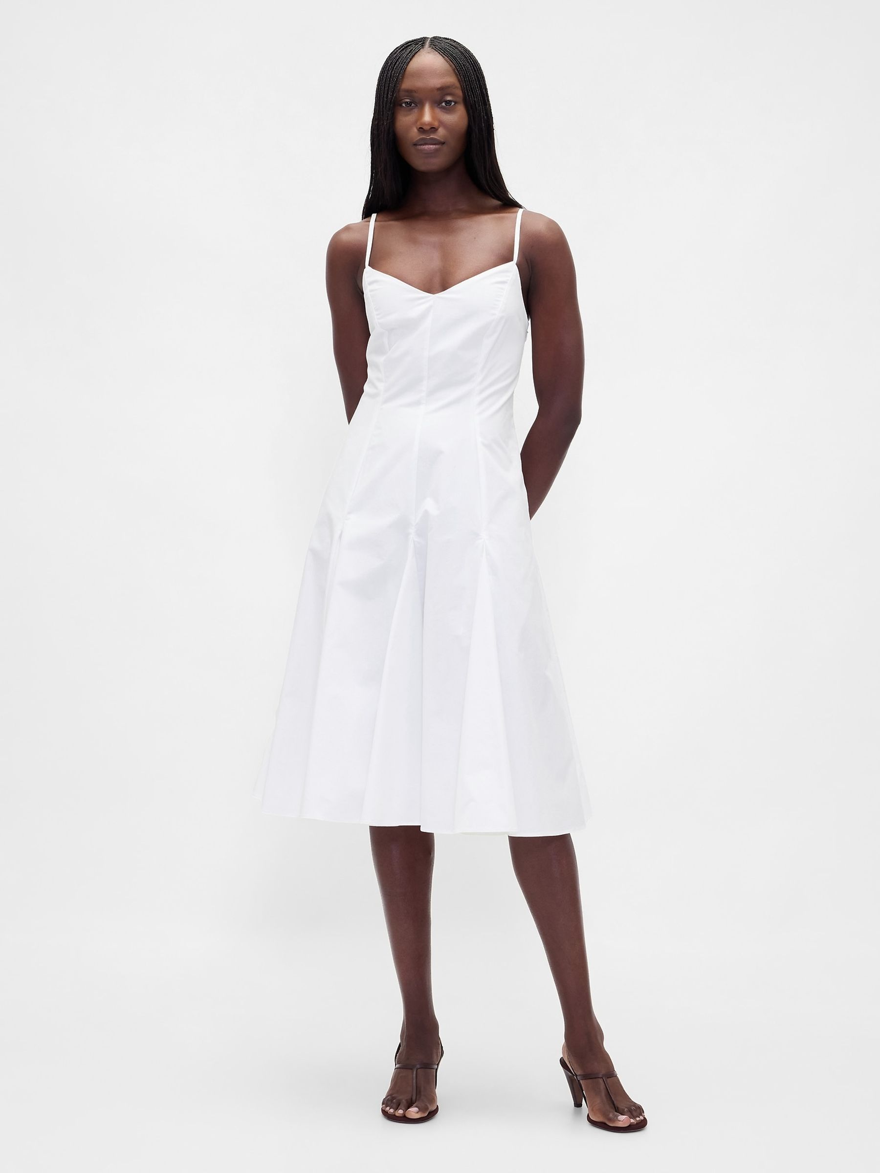 White Seamed V Neck Midi Dress - Image 1 of 4