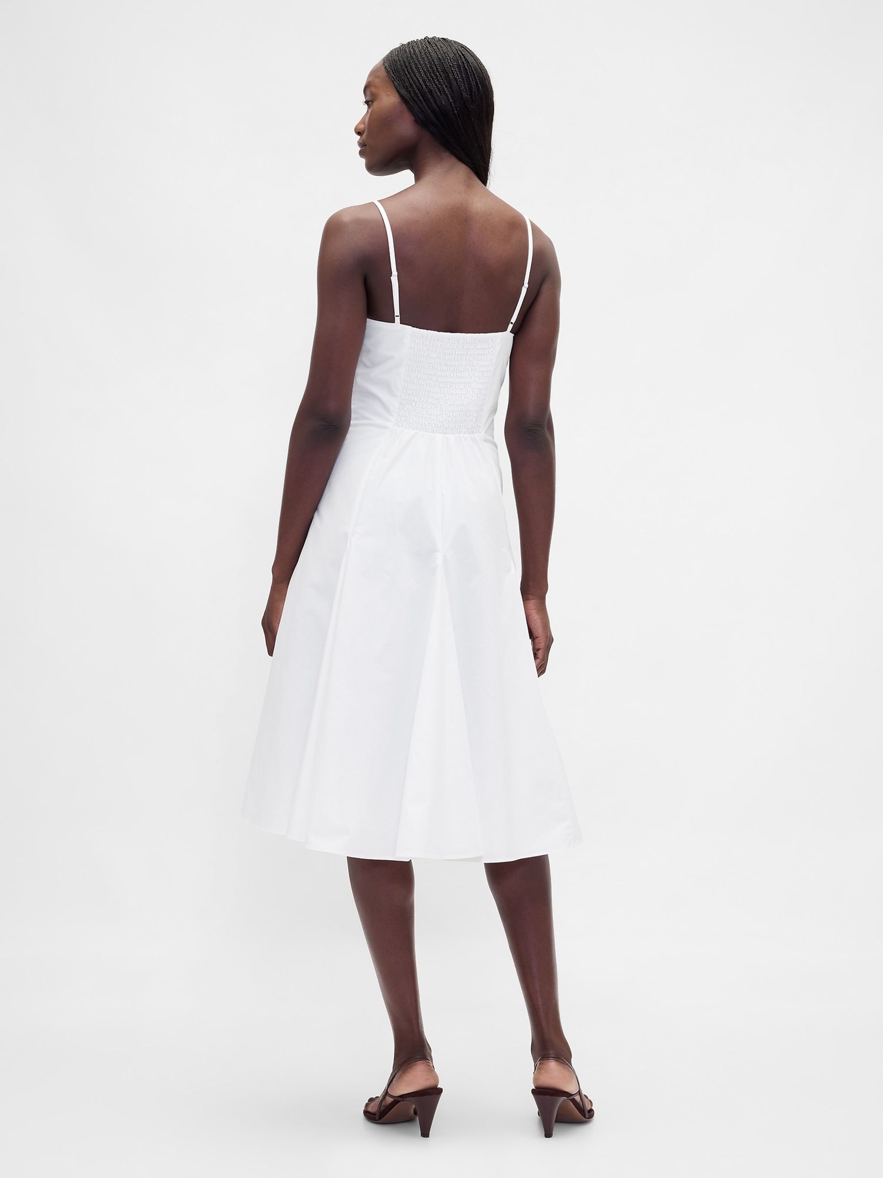 White Seamed V Neck Midi Dress - Image 2 of 4