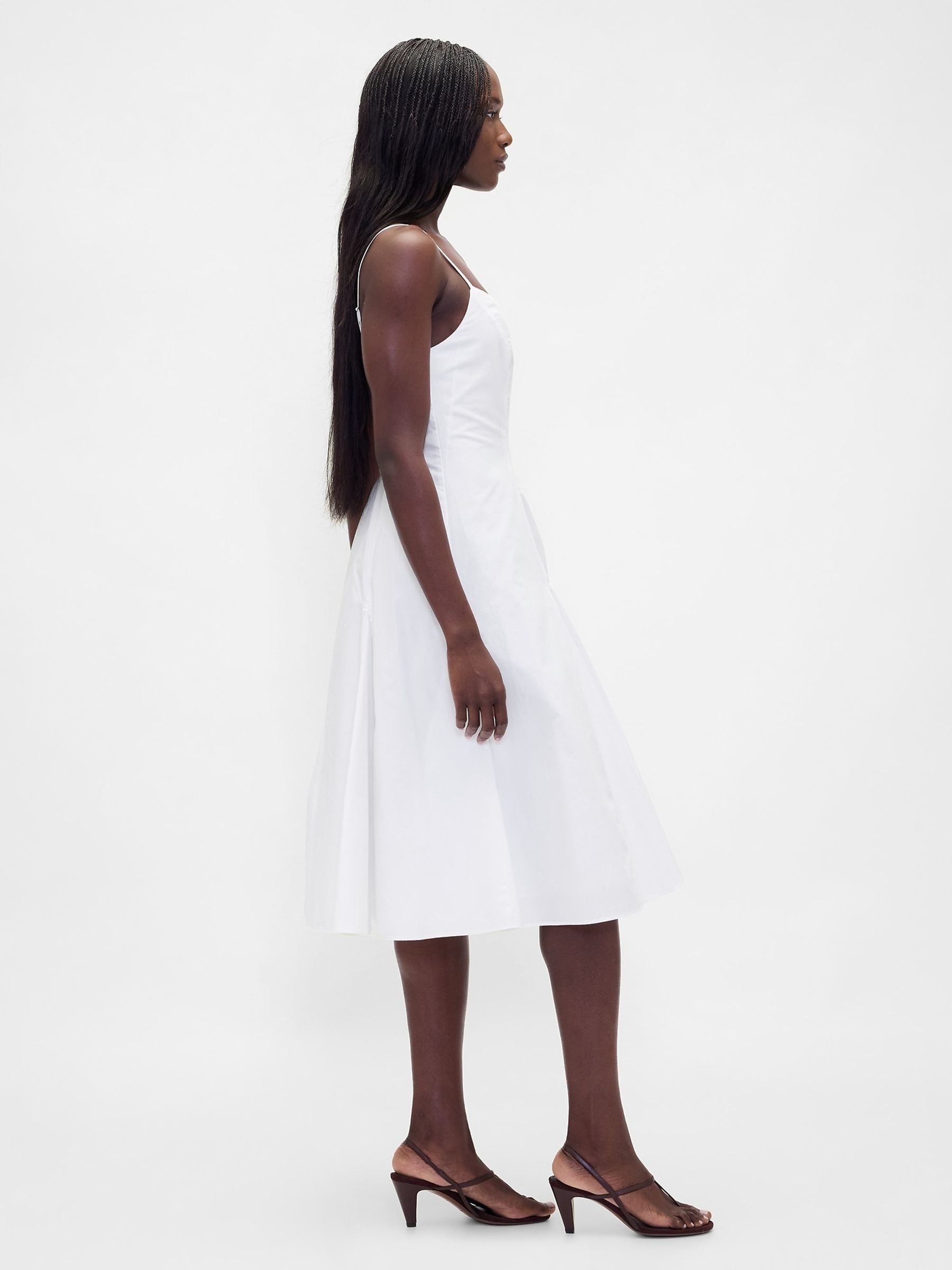 White Seamed V Neck Midi Dress - Image 3 of 4
