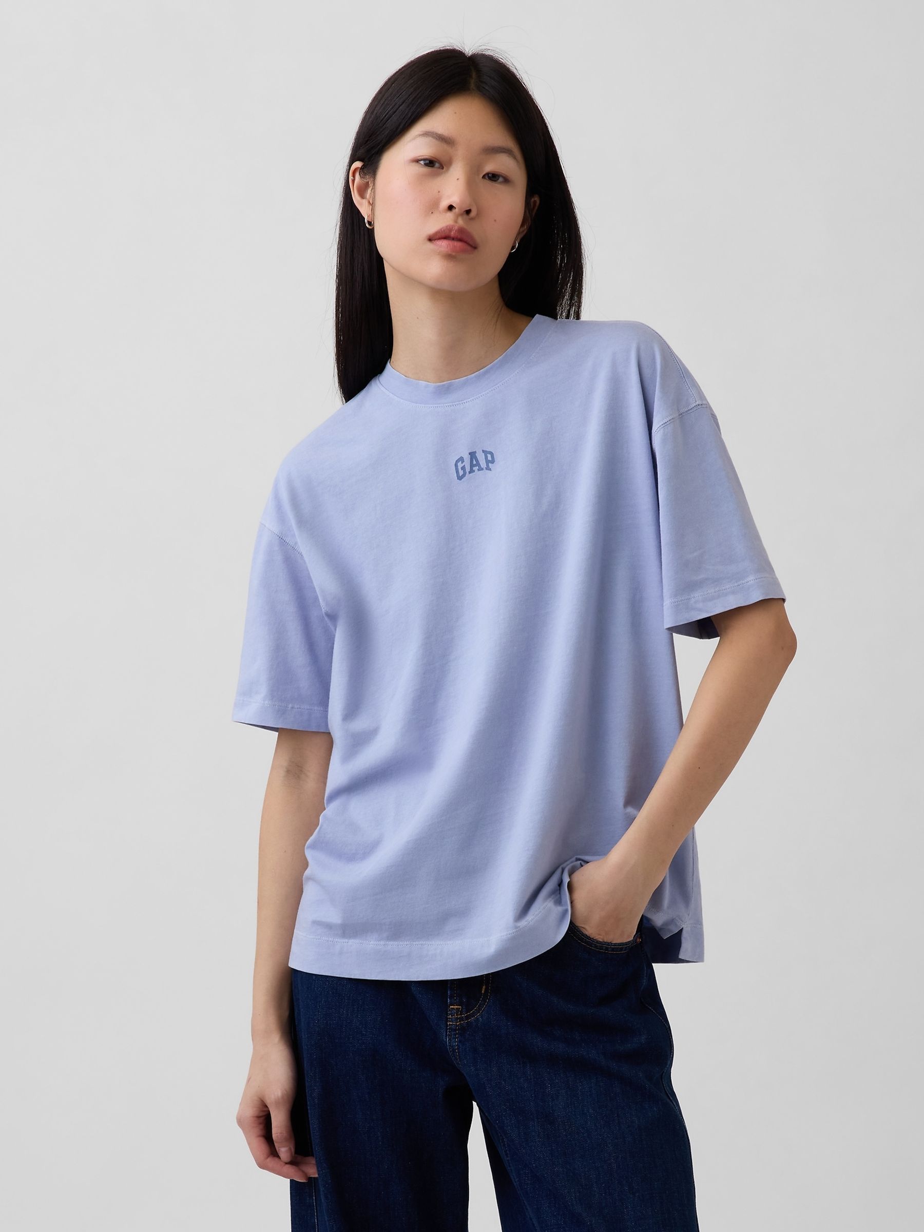Light Blue Vintage Soft Athletic Logo Longline T-Shirt - Image 1 of 5 Light Blue Vintage Soft Athletic Logo Longline T-Shirt - Image 1 of 5