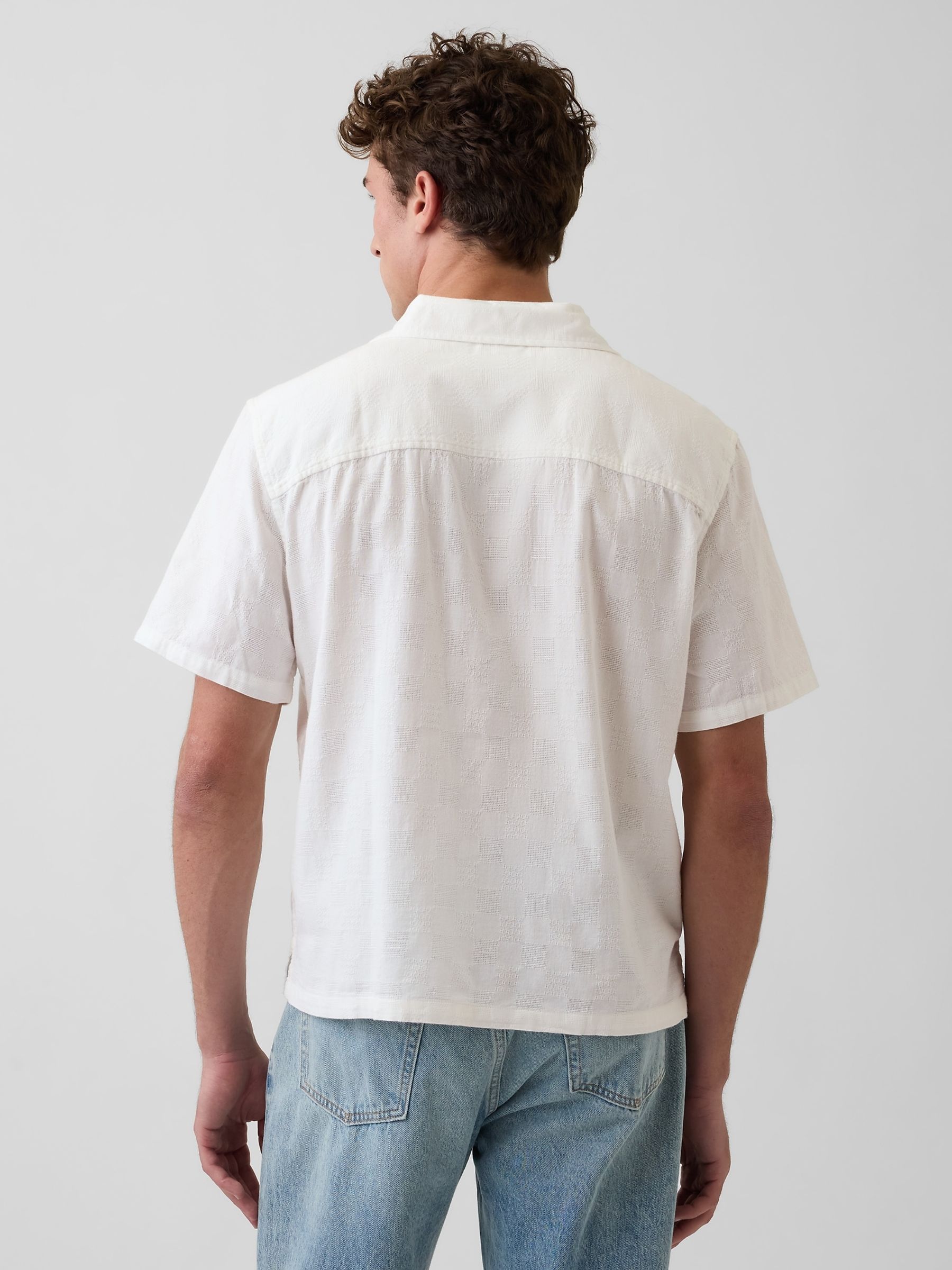 White Dobby Relaxed Straight-Hem Shirt - Image 2 of 4