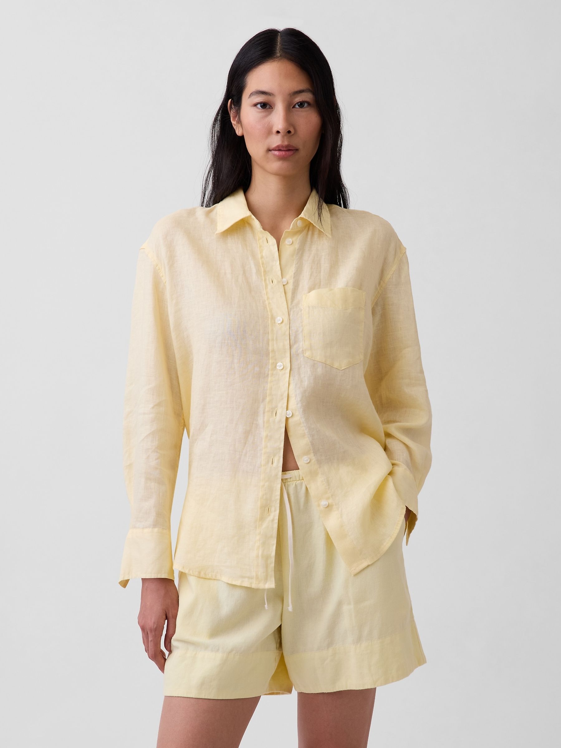 Yellow Linen Oversized Shirt - Image 1 of 4 Yellow Linen Oversized Shirt - Image 1 of 4