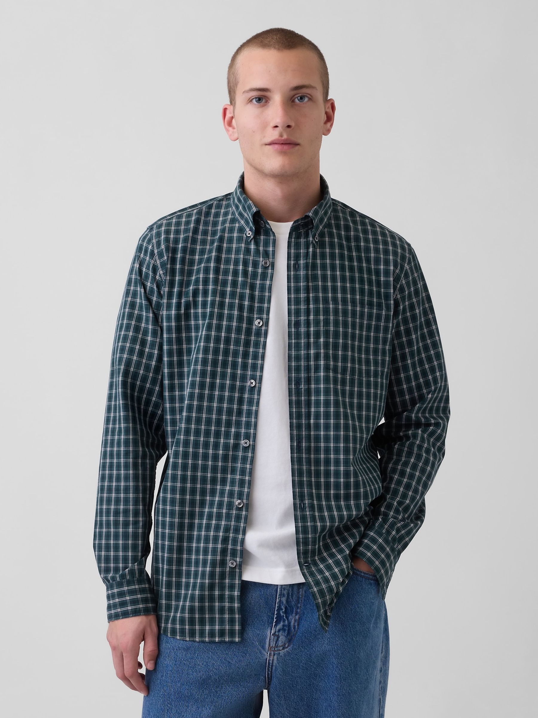 Green Check Cotton Poplin Classic Shirt - Image 1 of 4