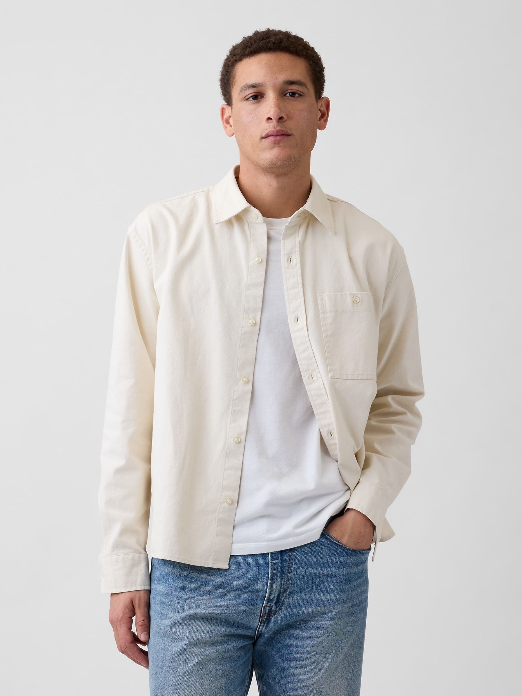 Cream Relaxed Straight-Hem Oxford Shirt - Image 1 of 4