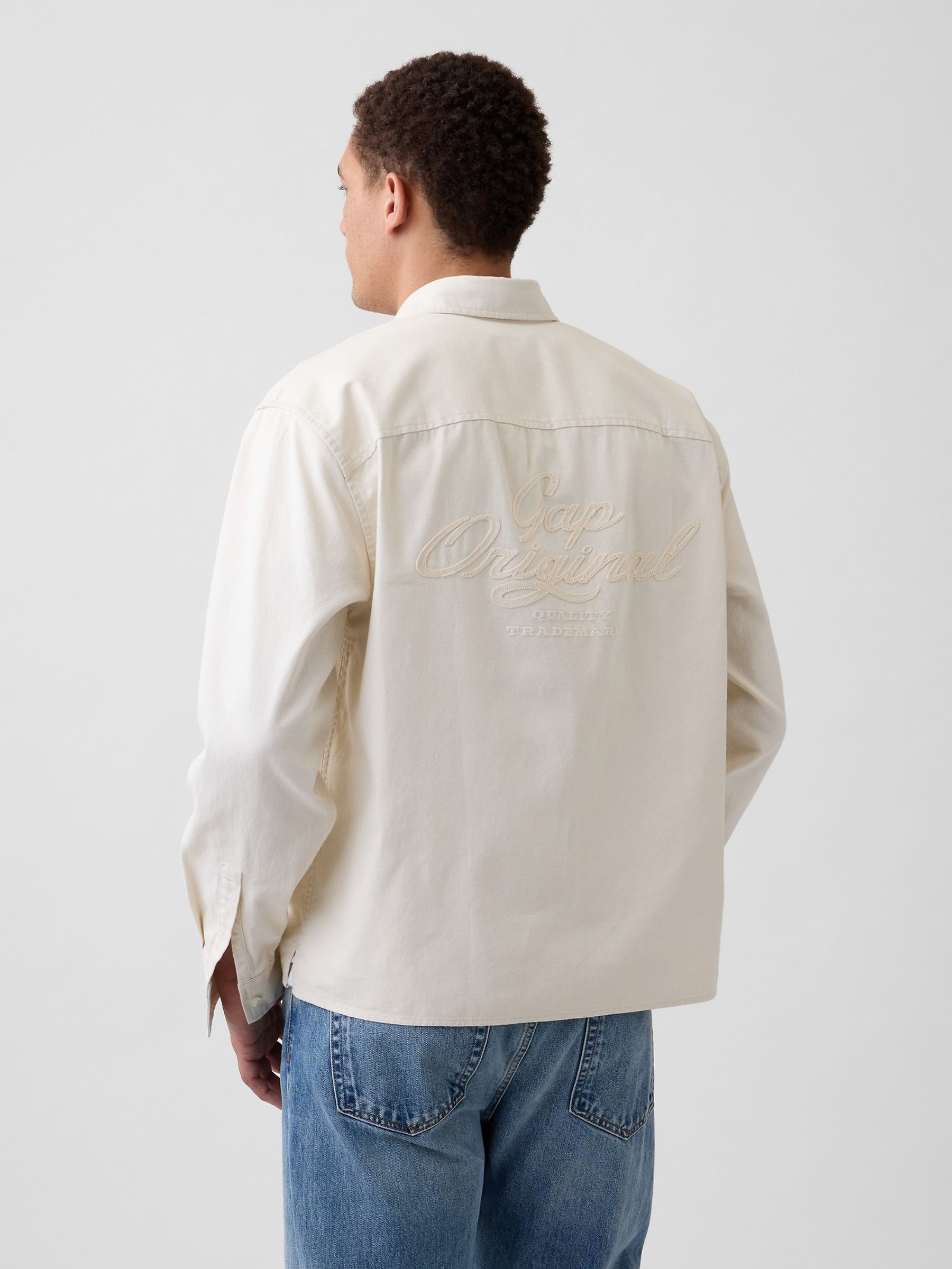 Cream Relaxed Straight-Hem Oxford Shirt - Image 2 of 4