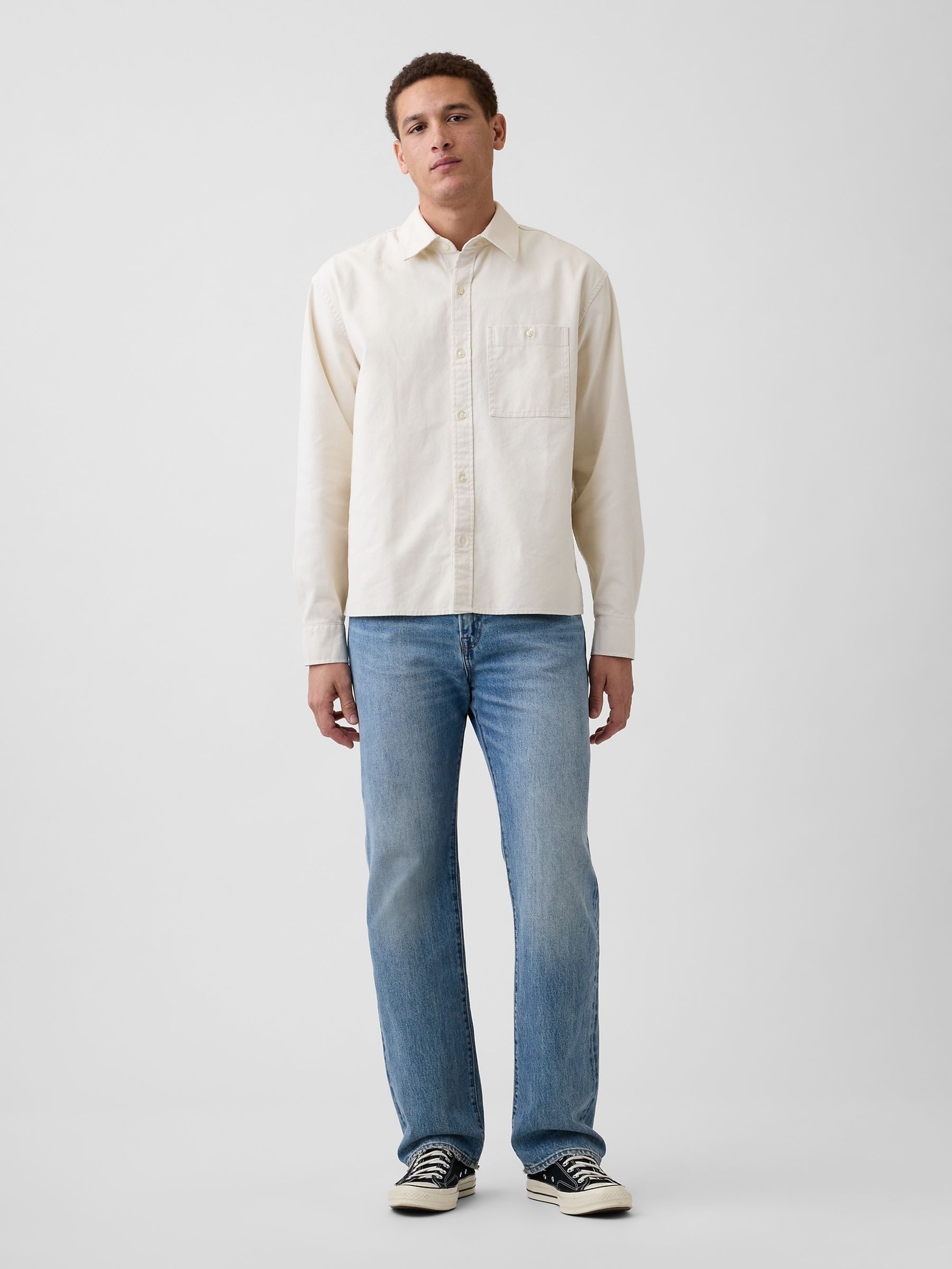 Cream Relaxed Straight-Hem Oxford Shirt - Image 3 of 4
