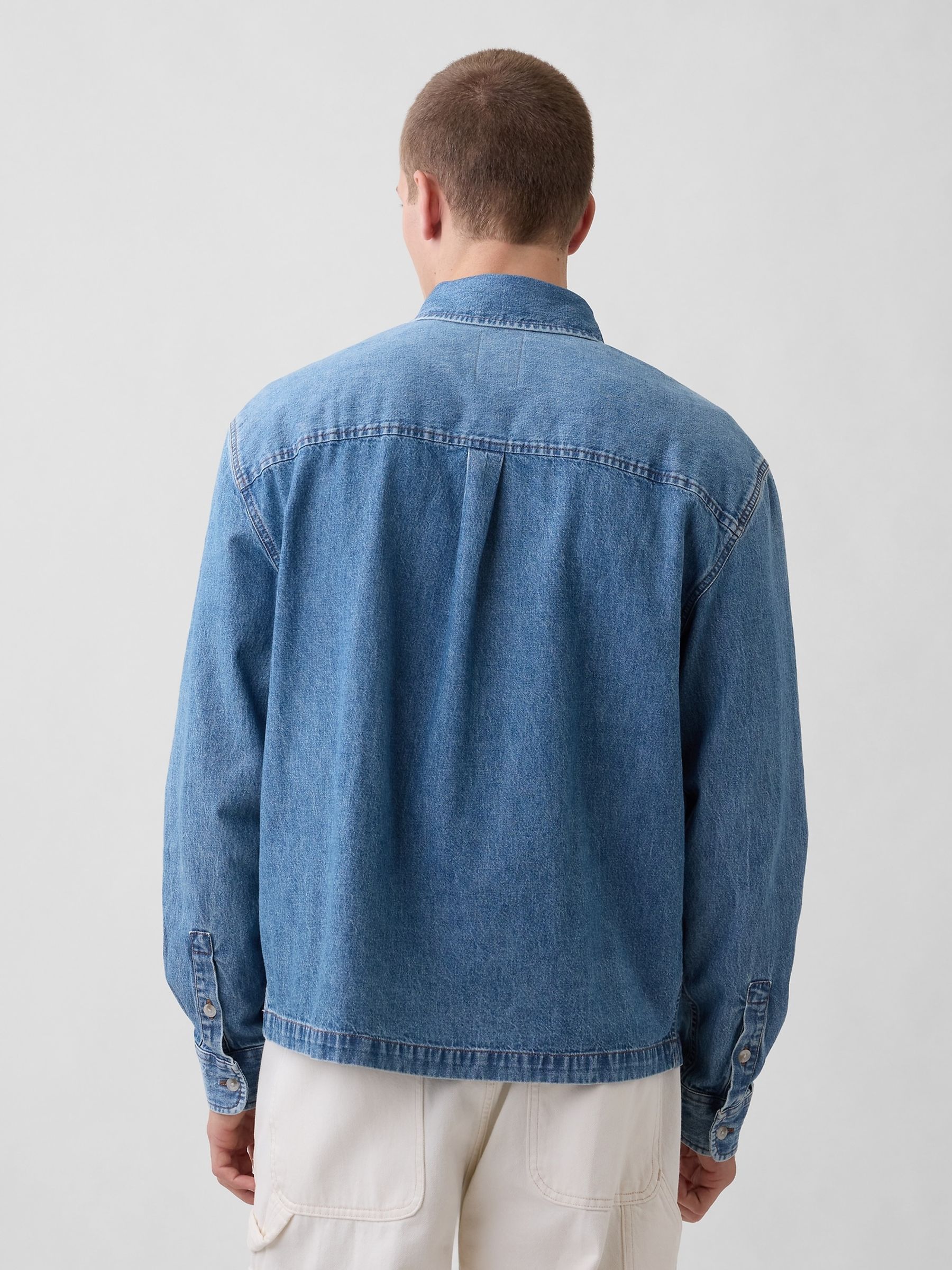 Medium wash Denim Relaxed Straight-Hem Shirt - Image 2 of 4 Medium wash Denim Relaxed Straight-Hem Shirt - Image 2 of 4