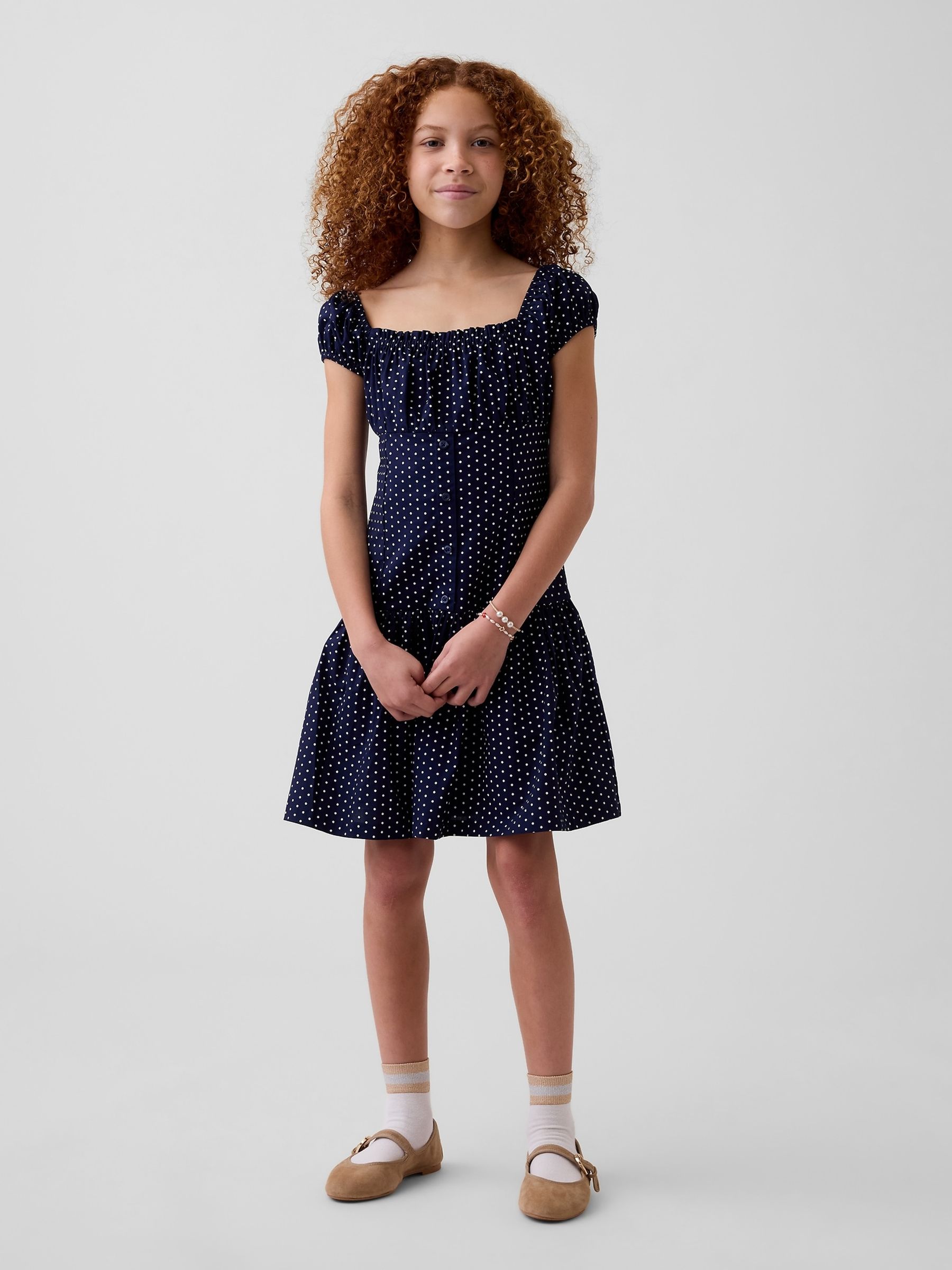 Navy Polka Dot Drop-Waist Dress - Image 1 of 1