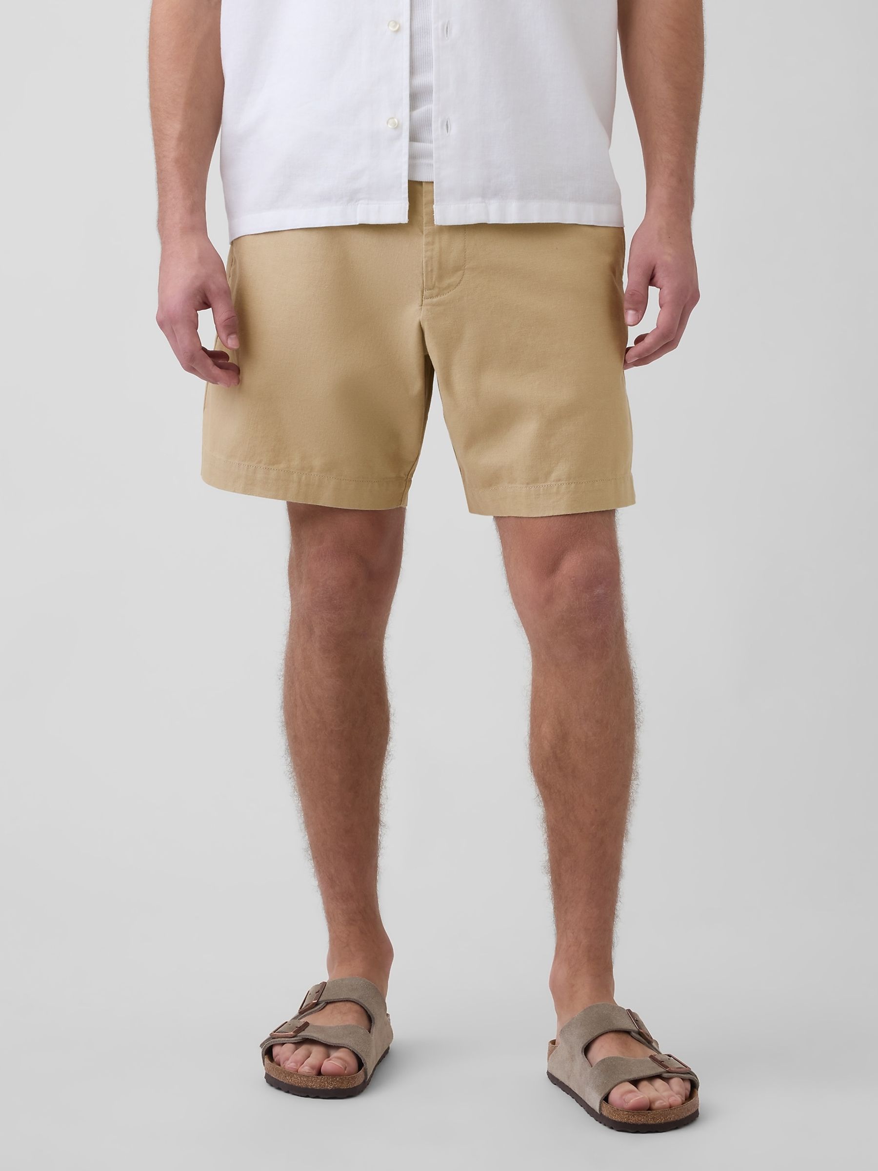 Beige 7.5 inch Linen-Cotton Shorts - Image 1 of 5 Beige 7.5 inch Linen-Cotton Shorts - Image 1 of 5