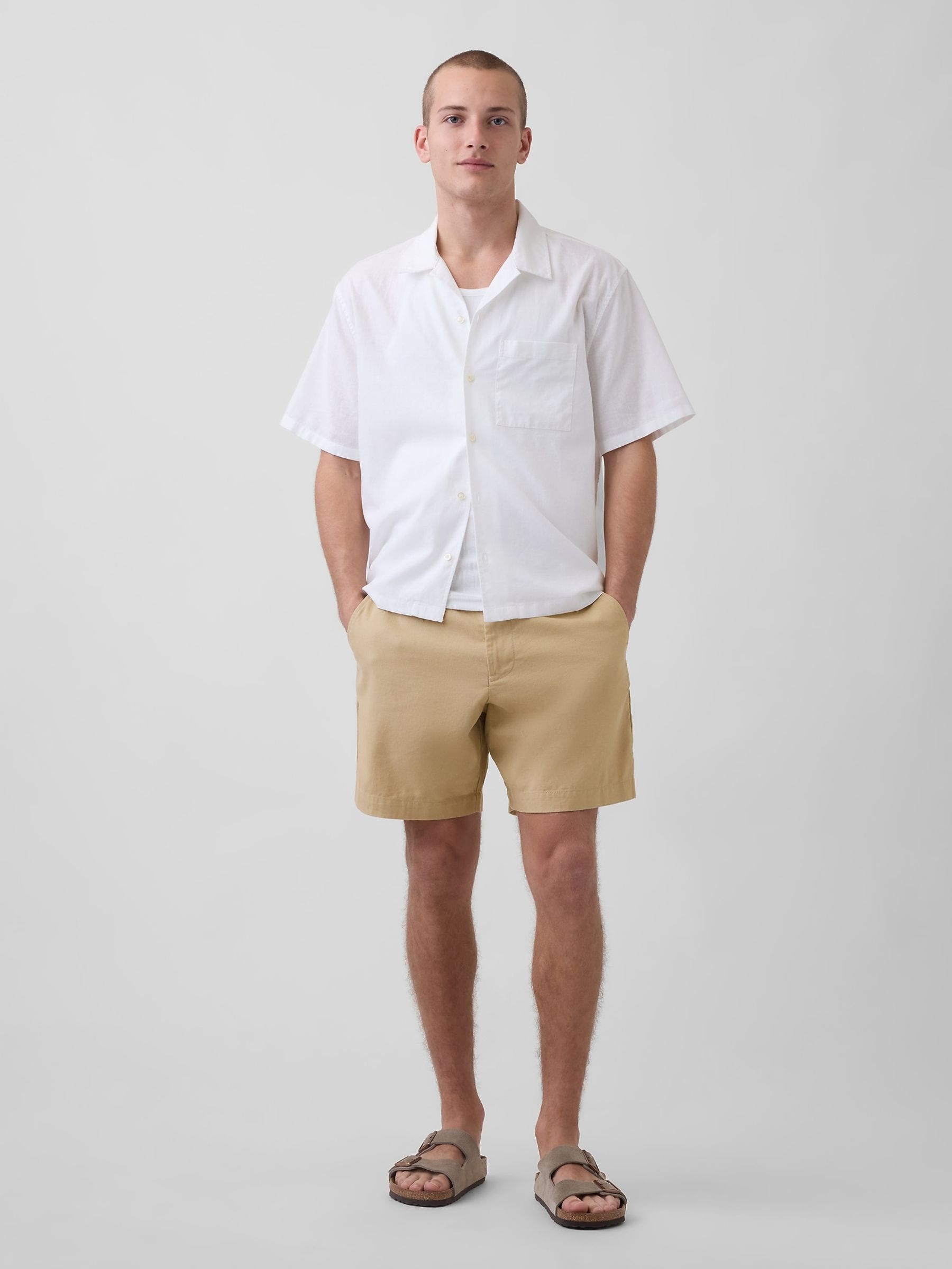 Beige 7.5 inch Linen-Cotton Shorts - Image 4 of 5