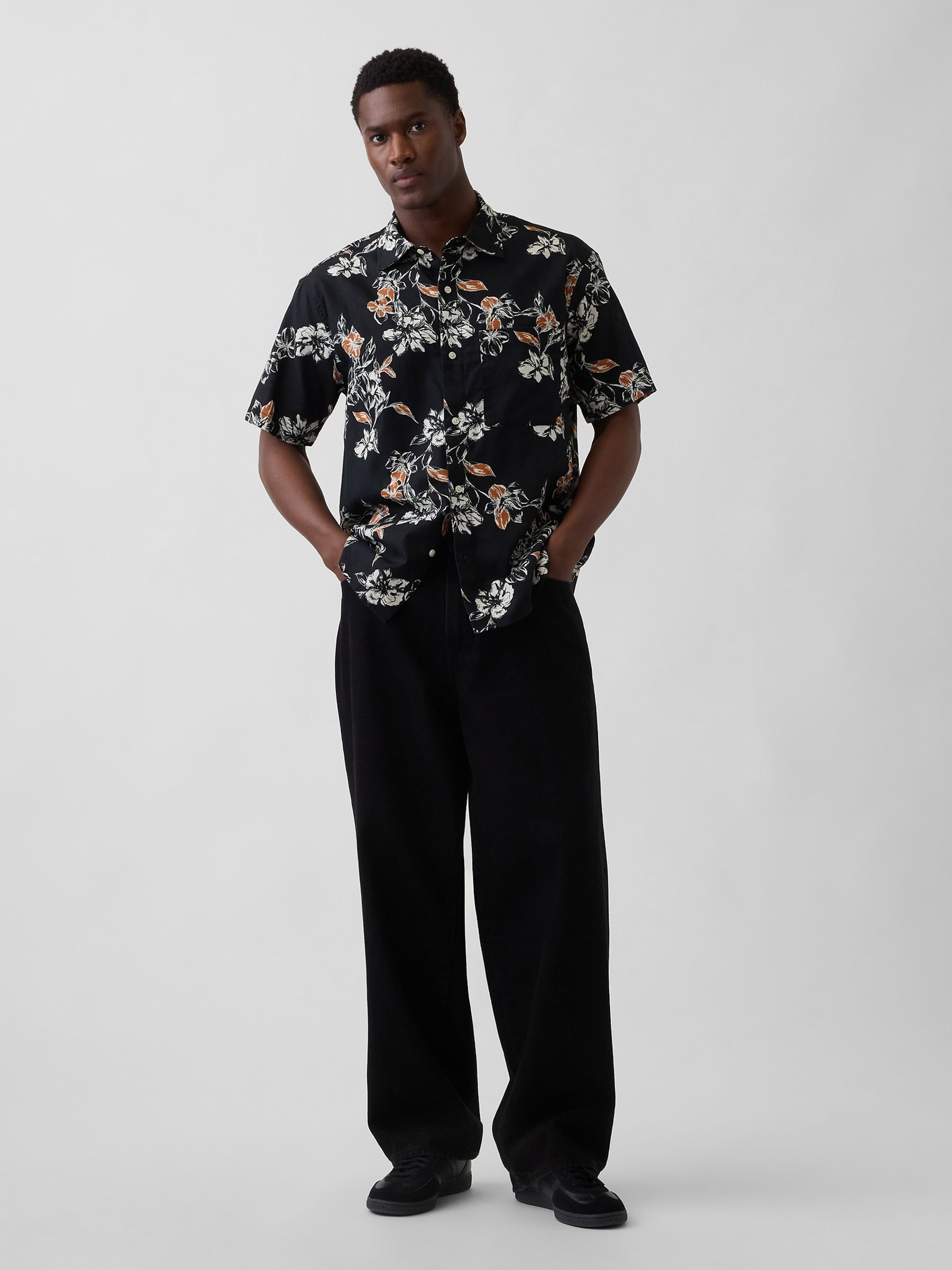 Black Floral Textured Linen-Cotton Shirt - Image 3 of 4