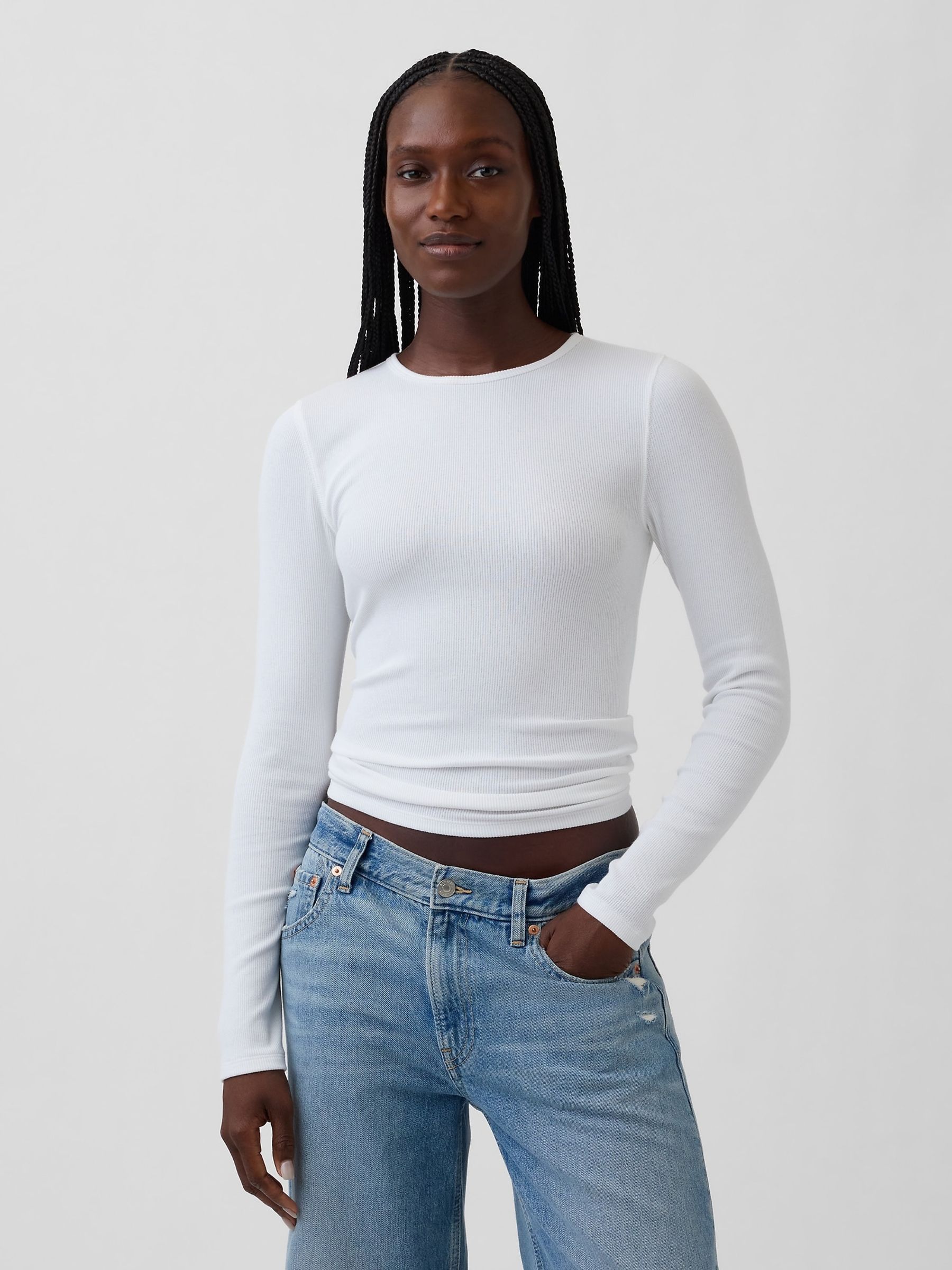 White Modern Rib T-Shirt - Image 1 of 4