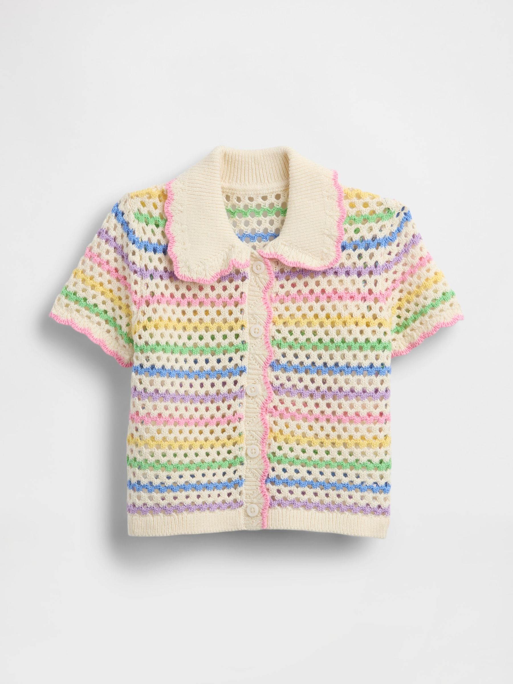 Multi Stripe Crochet Collared Jumper - Image 1 of 2