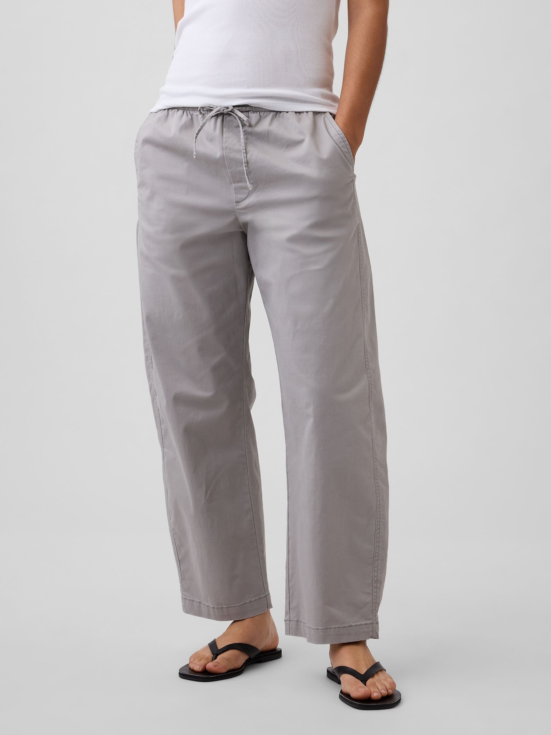 Grey Mid Rise Easy Pull On Barrel Chinos - Image 1 of 6