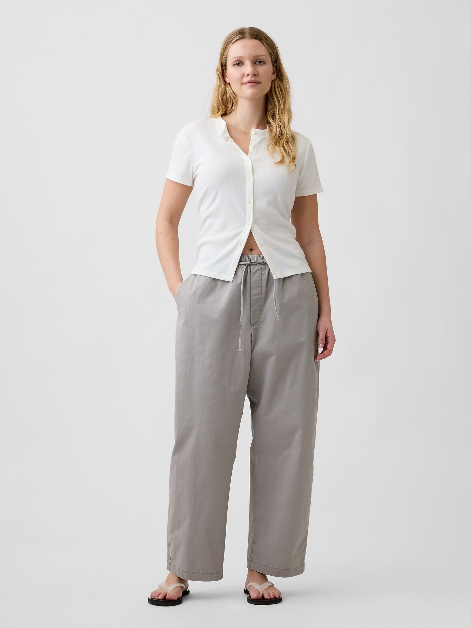 Grey Mid Rise Easy Pull On Barrel Chinos - Image 3 of 6