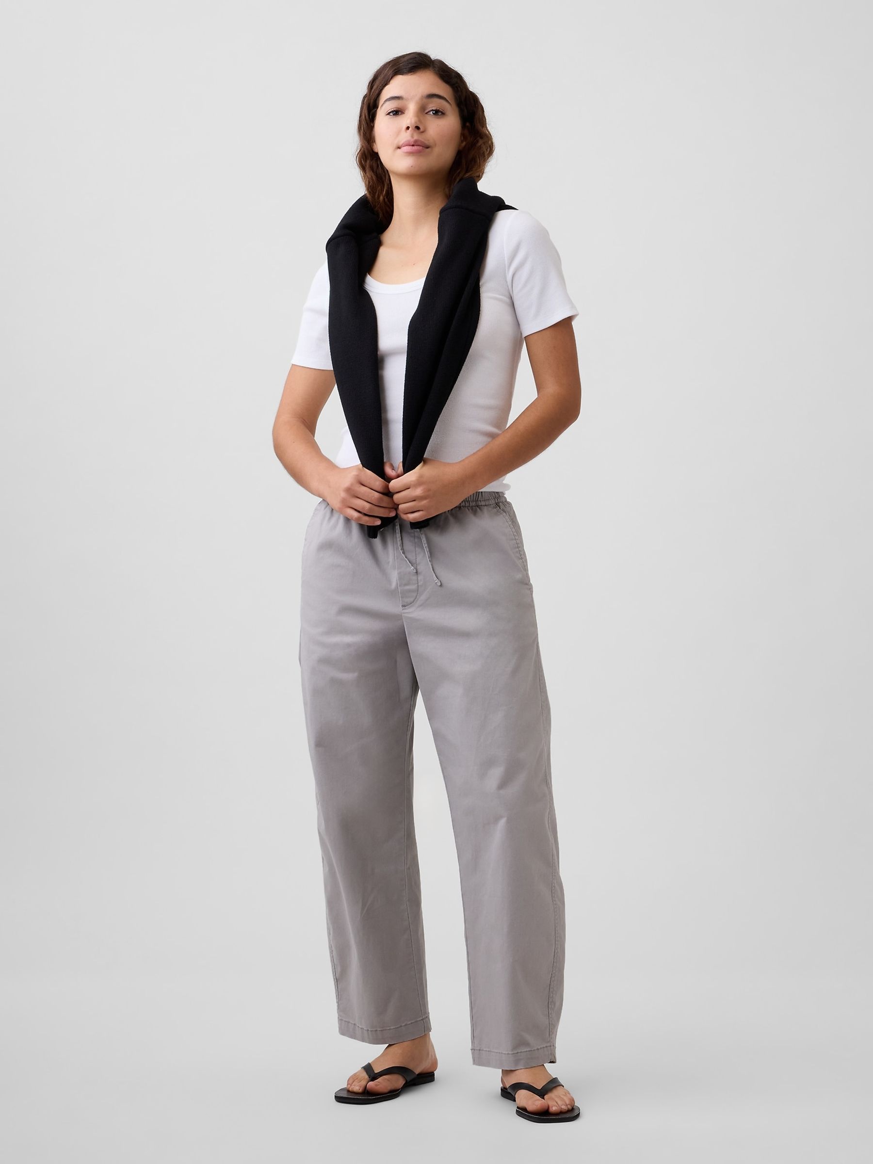Grey Mid Rise Easy Pull On Barrel Chinos - Image 4 of 6
