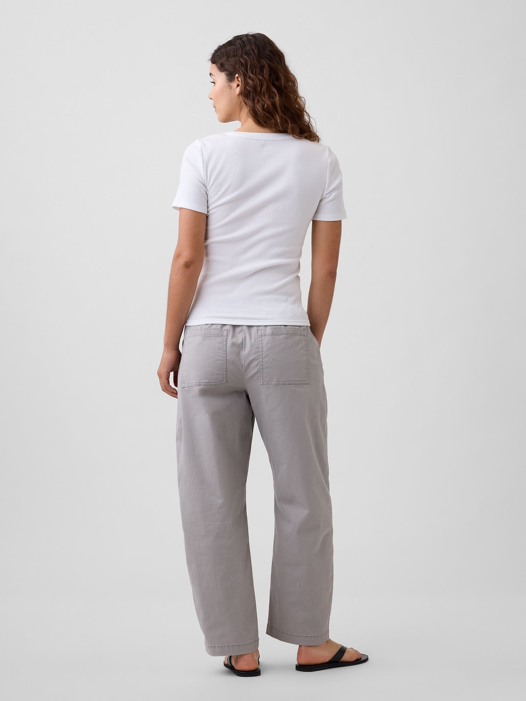 Grey Mid Rise Easy Pull On Barrel Chinos - Image 5 of 6